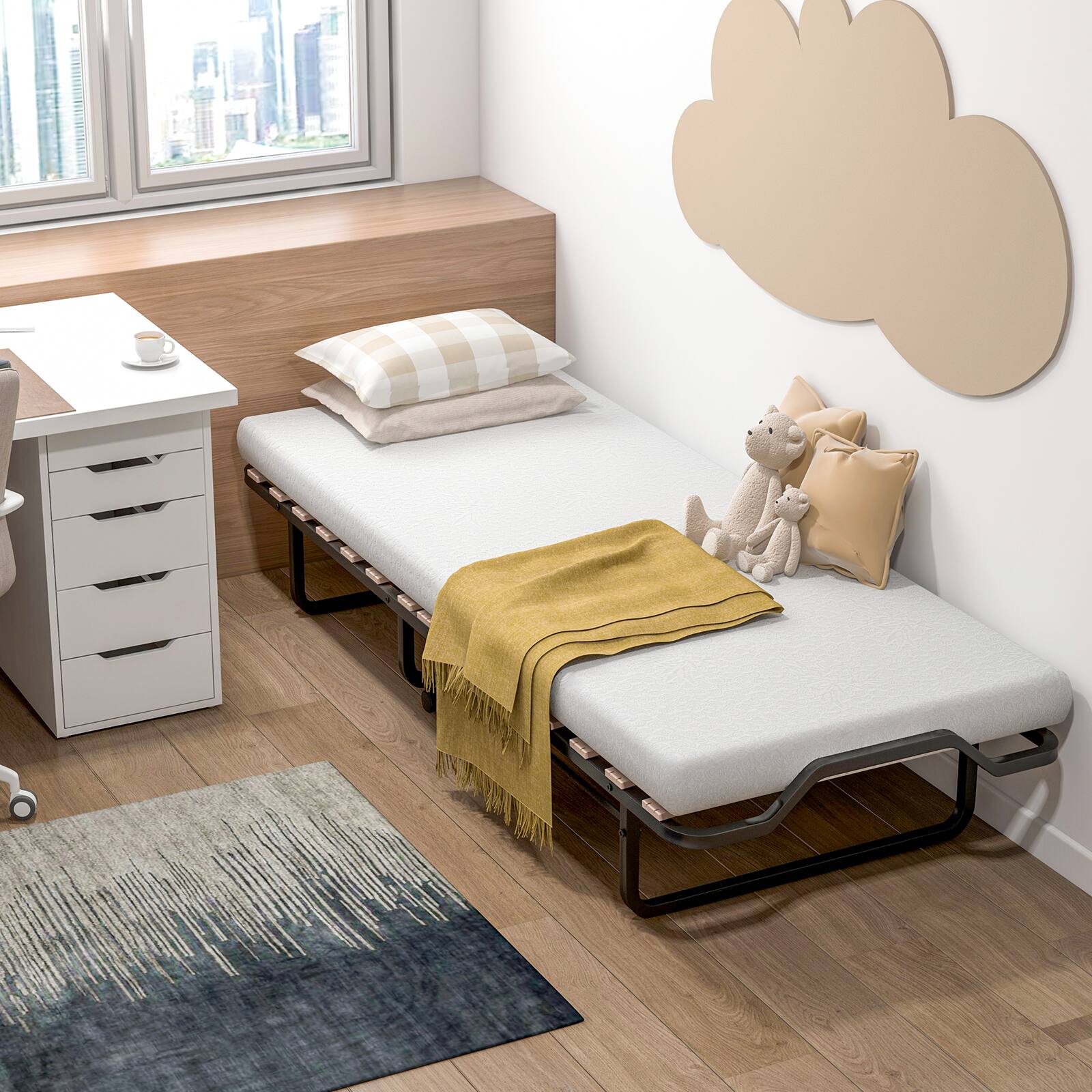 Alt View 3. Costway - Costway Folding Bed Rollaway Guest Bed w/ Memory Foam Sturdy Metal Frame & Foam Mattress Living Room Guest Room Office - Black.