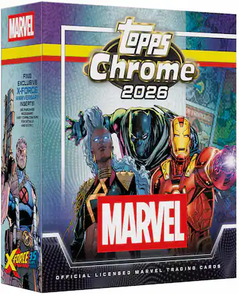 marvel topps chrome booster box 2026 Hobby new heroic medallion design indicating a characters first 2025 Topps Marvel Chrome Hobby
