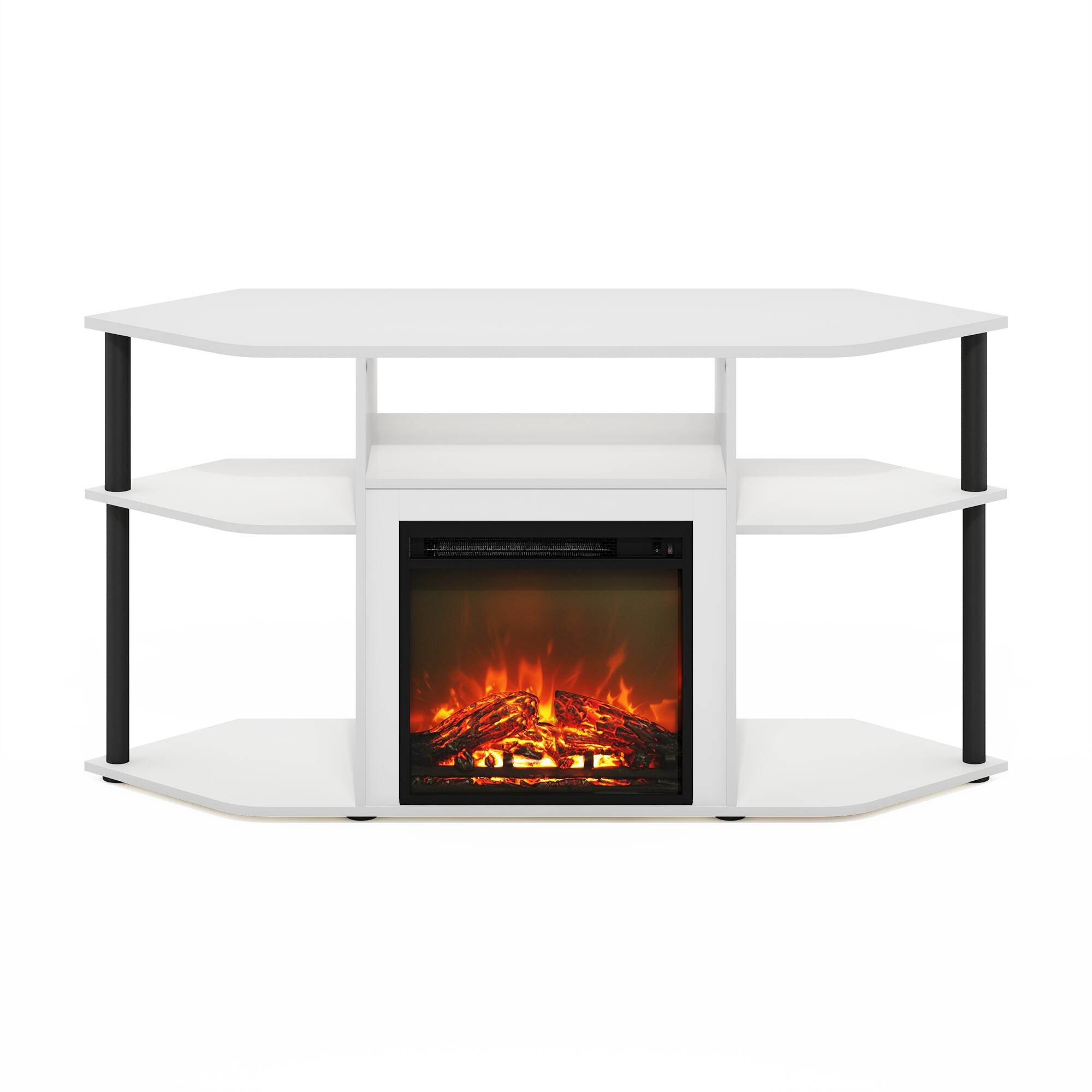 Alt View 2. Furinno - Jensen Open Storage Corner Fireplace TV Entertainment Center with Plastic Poles for TV up to 55 Inch - Solid White/Black.