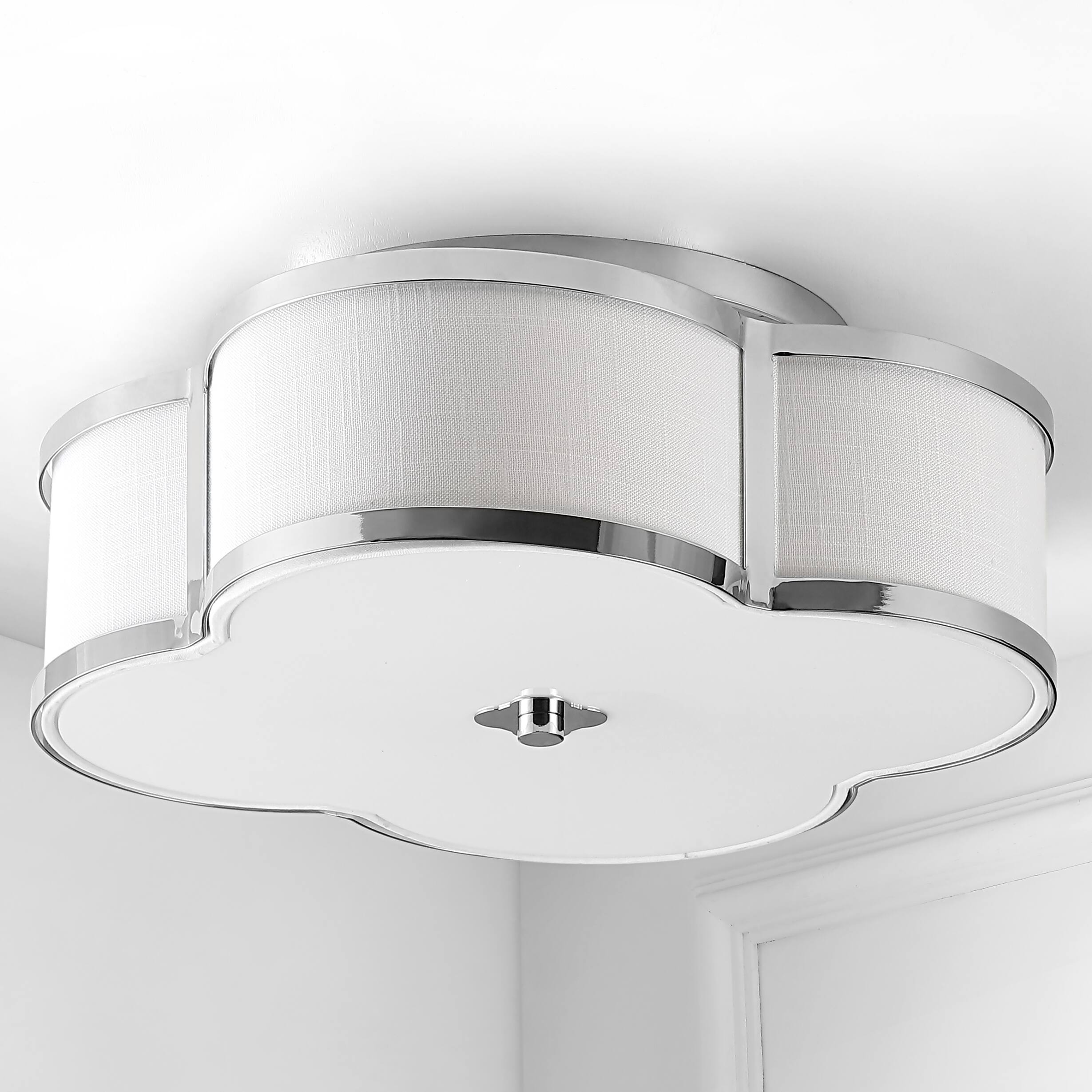 Alt View 5. Jonathan Y - Quatrefoil 18" Scalloped Shade Metal Classic Glam LED Flush Mount, Chrome - Chrome.