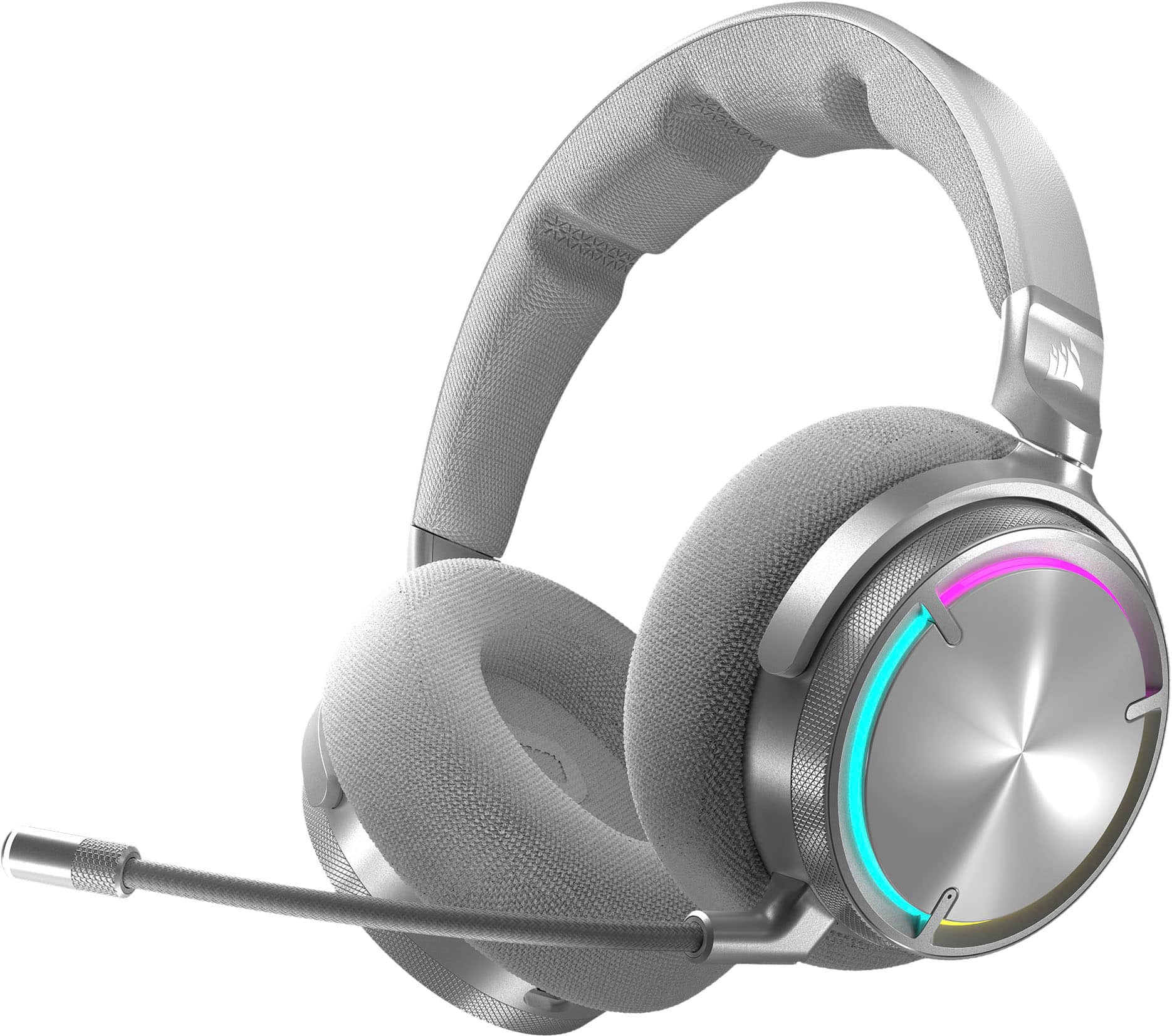Front. CORSAIR - VIRTUOSO MAX Wireless Gaming Headset for PC, Mac, PS5, PS4, and Mobile - Silver.