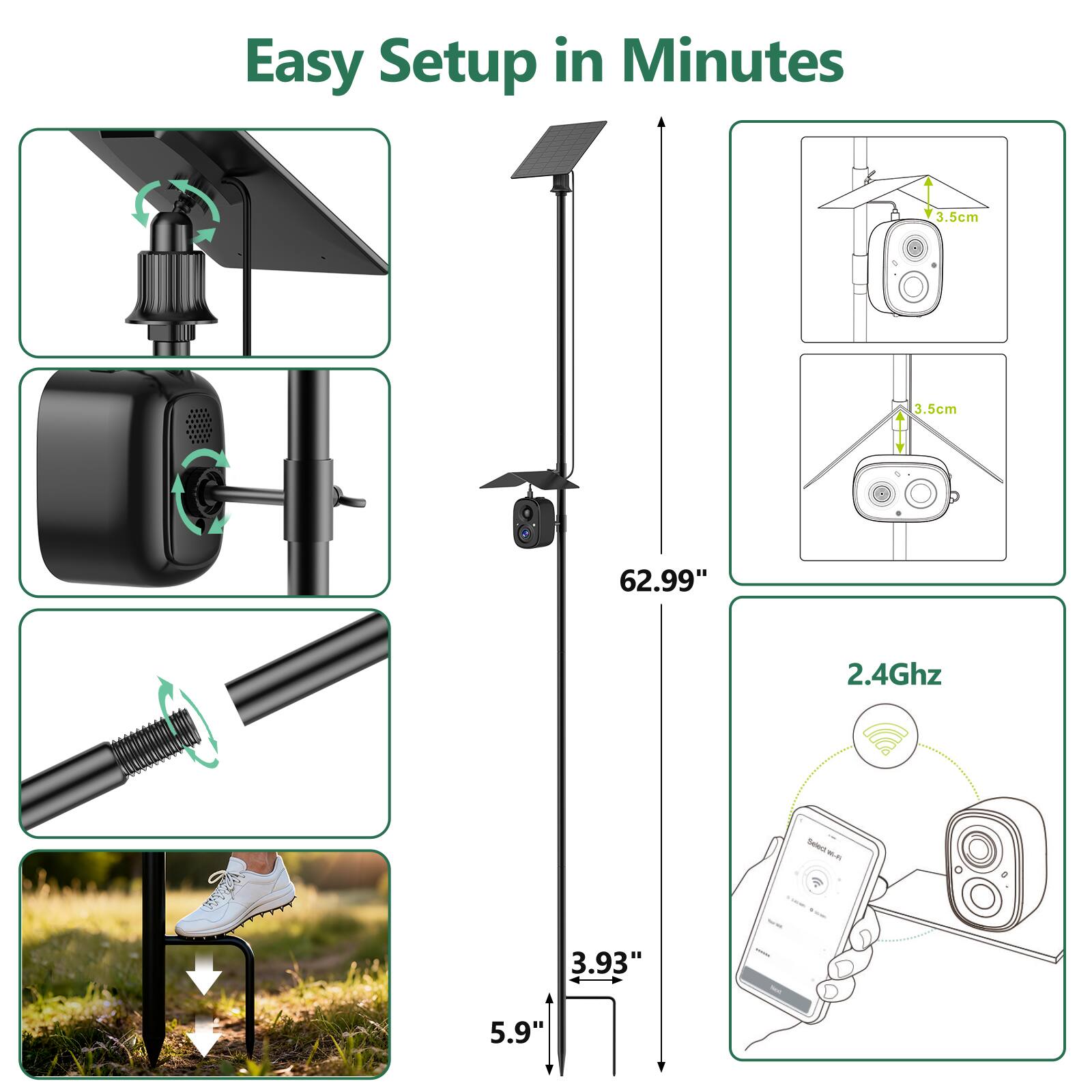 Easy Setup in Minutes

- 3.5cm
- 3.5cm
- 62.99"
- 2.4Ghz
- 3.93"
- 5.9"
