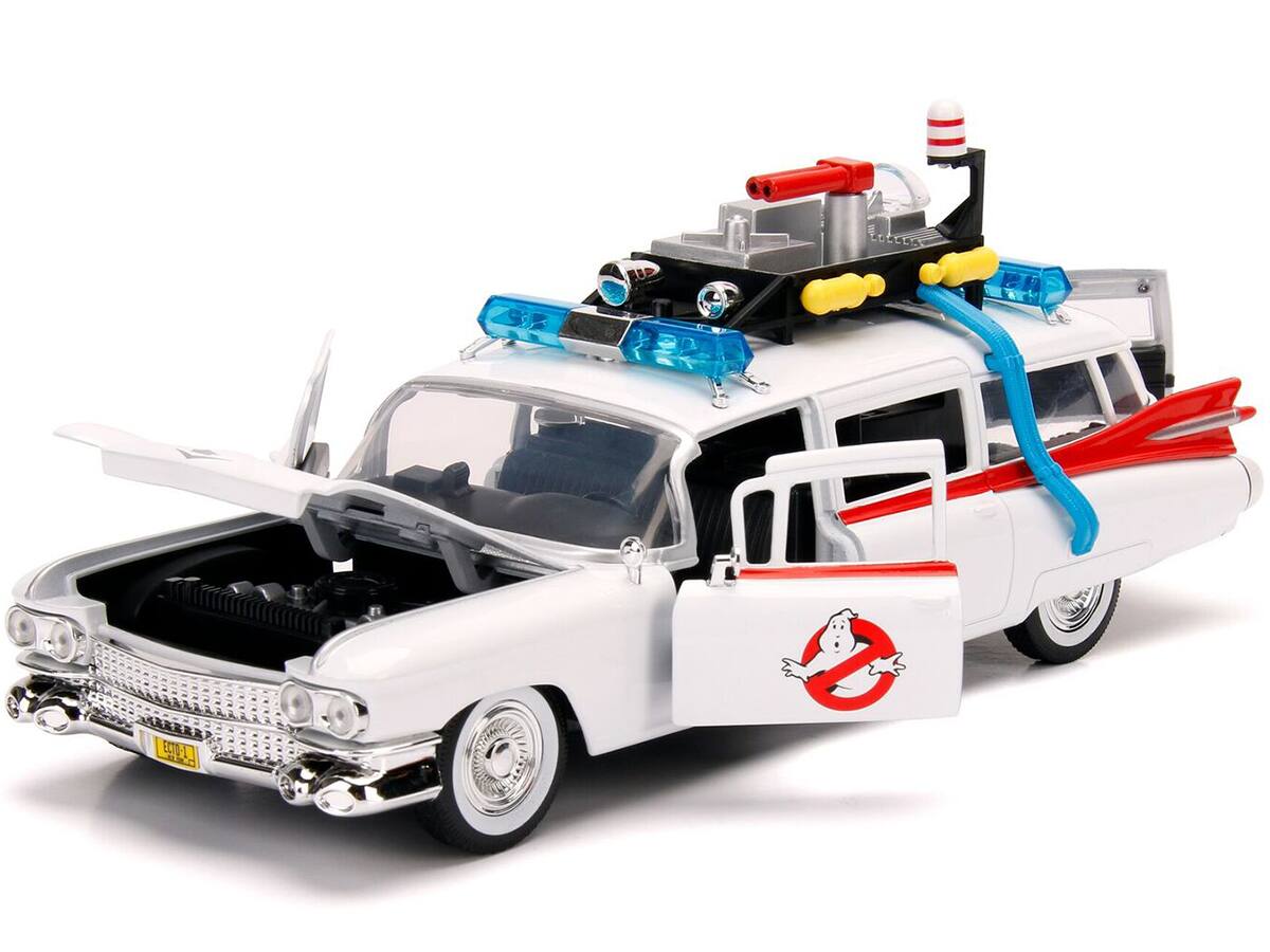 Angle. Jada - 1959 Cadillac Ambulance Ecto-1 White "Ghostbusters" Movie "Hollywood Rides" Series 1/24 Diecast Model Car by Jada - White.