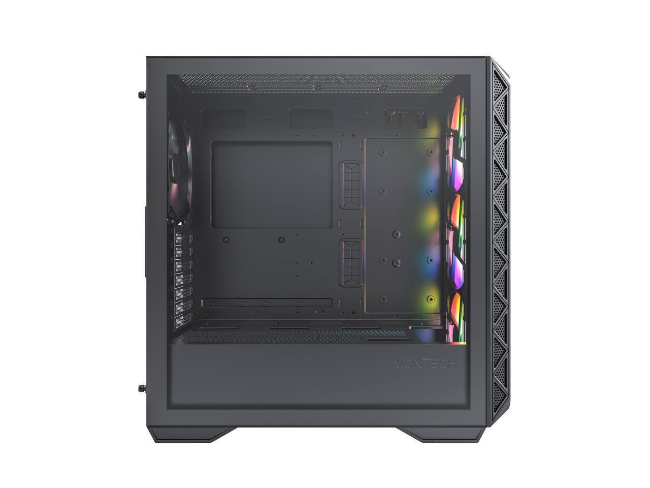 Left. Montech - Montech AIR 903 MAX, E-ATX Mid Tower, 4x 140mm Fans, Tempered Glass, Mesh Front, TYPE-C, 4090 Support, Black - Black.