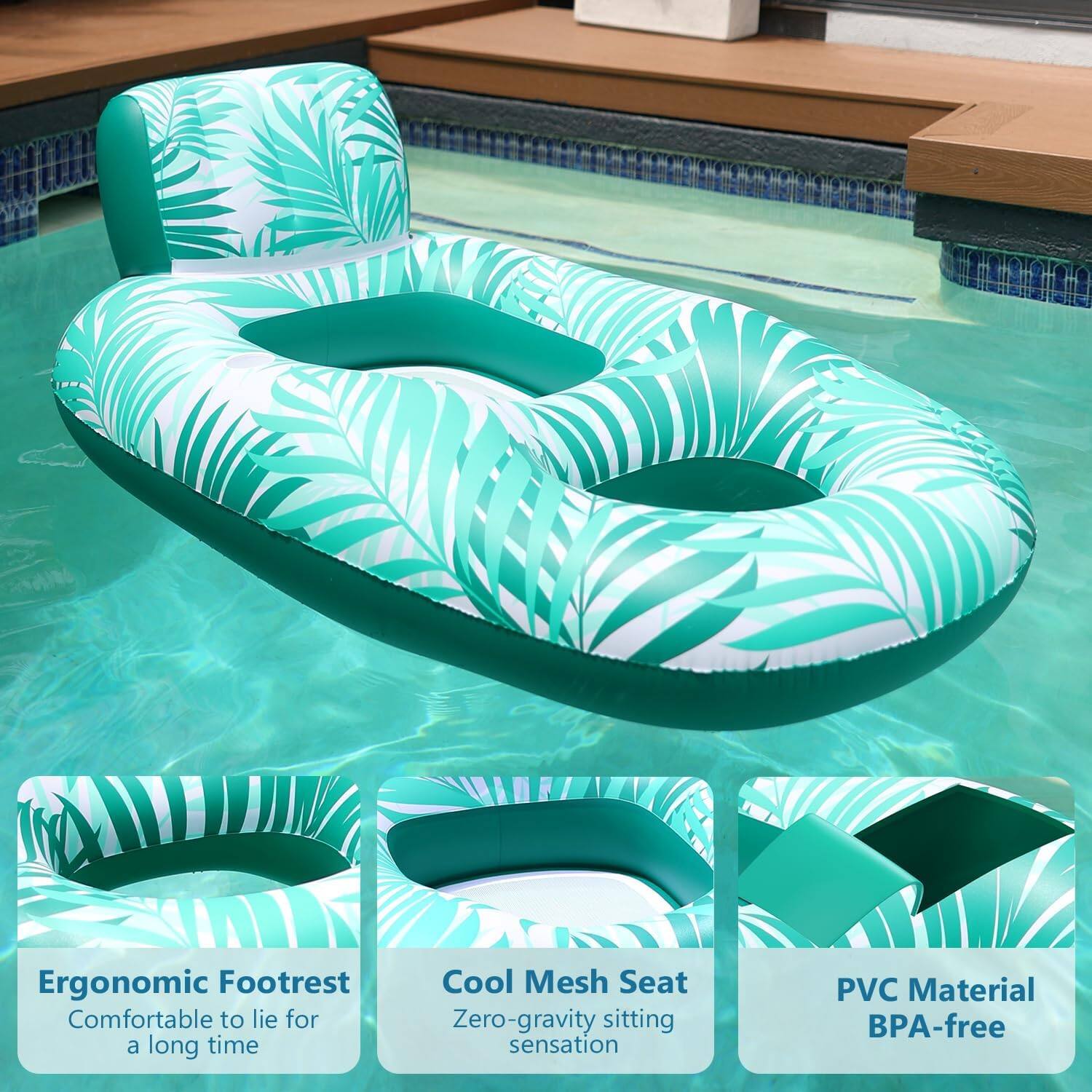 Ergonomic Footrest: Comfortable to lie for a long time  
Cool Mesh Seat: Zero-gravity sitting sensation  
PVC Material: BPA-free