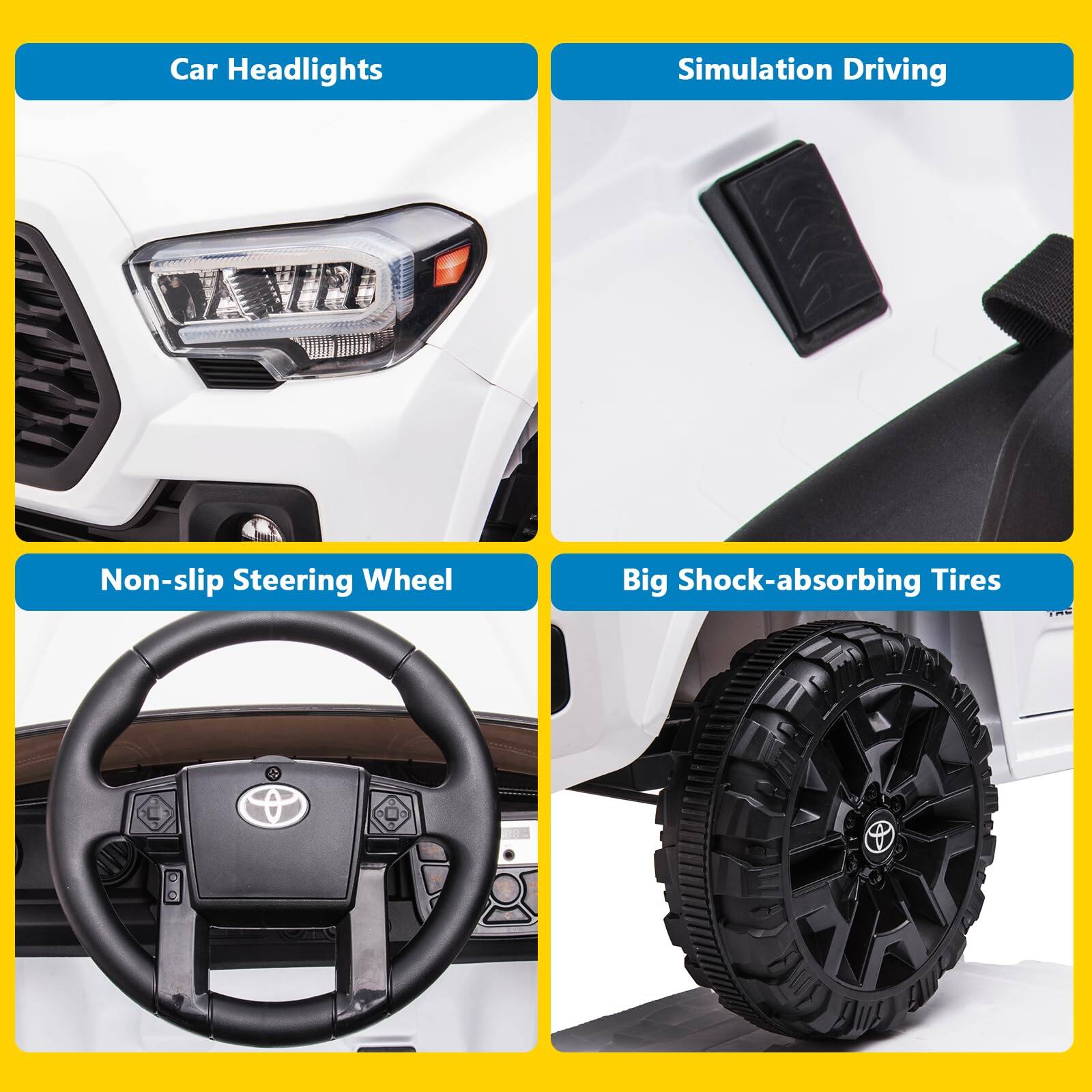 - Car Headlights
- Simulation Driving
- Non-slip Steering Wheel
- Big Shock-absorbing Tires