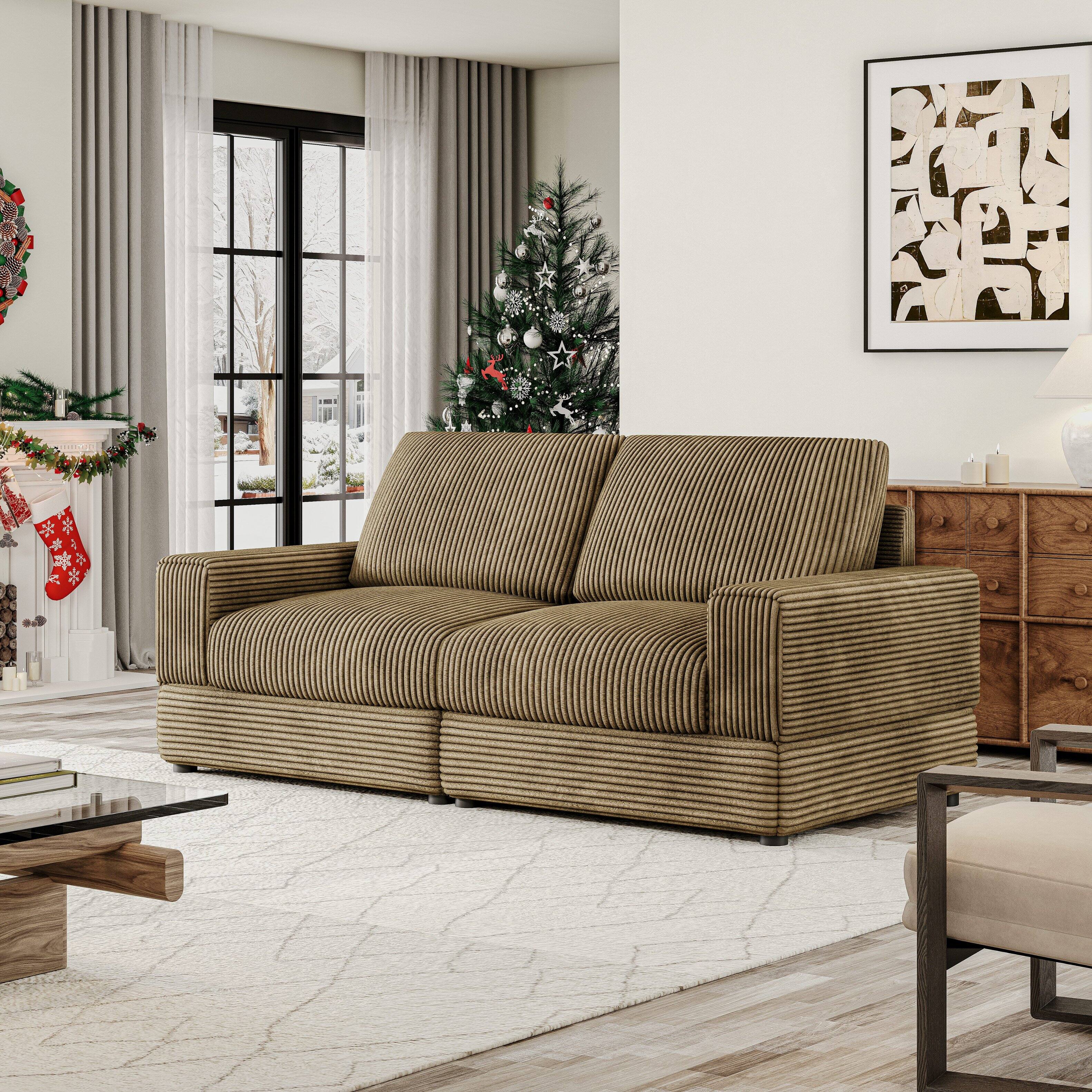 Front. MSOOB - 78'' 2-Seater Corduroy Sofa Modern Corduroy Loveseat with Comfy Pillows Deep Seat for  Apartment Bedroom (Green) - Green.