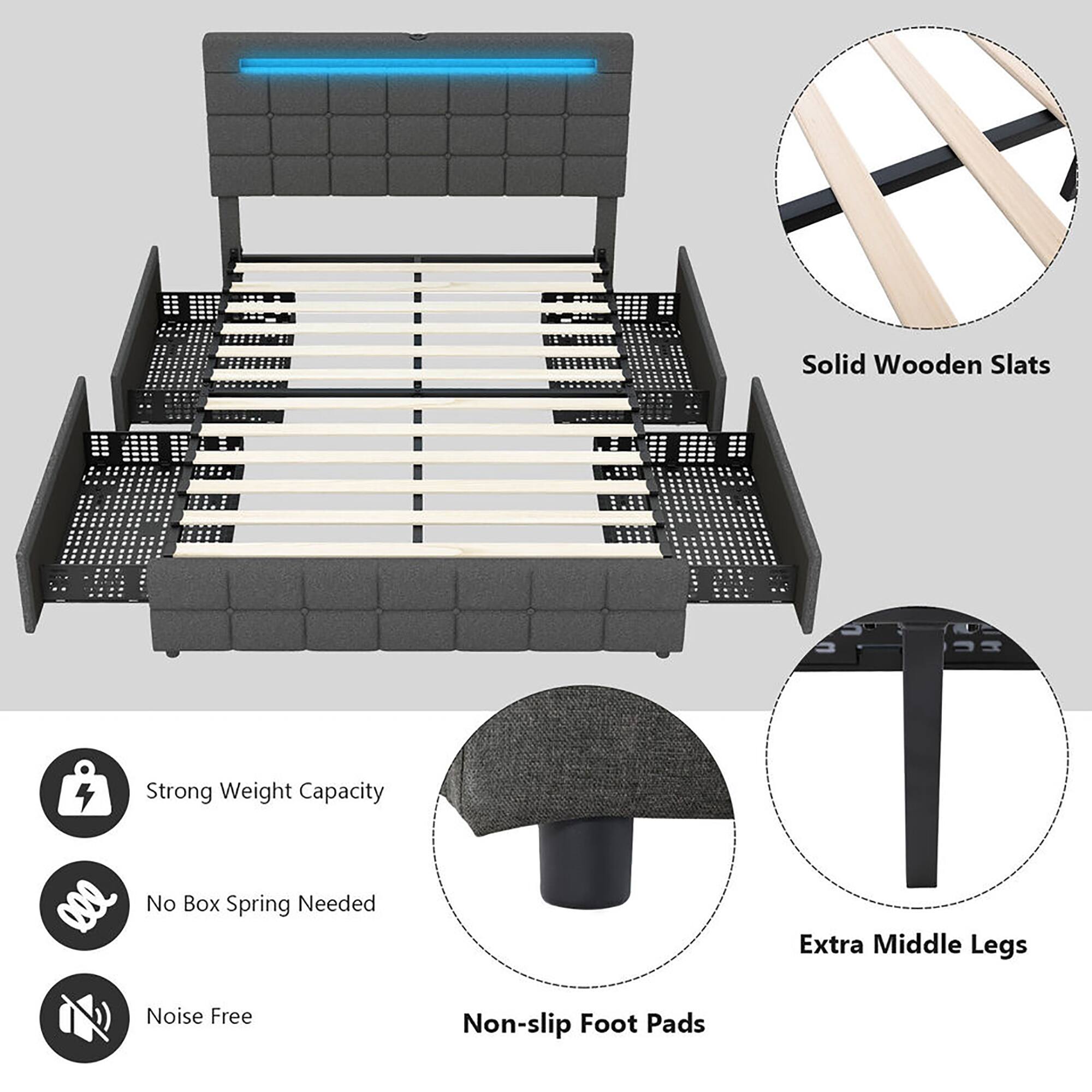 - Solid Wooden Slats
- Strong Weight Capacity
- No Box Spring Needed
- Noise Free
- Extra Middle Legs
- Non-slip Foot Pads