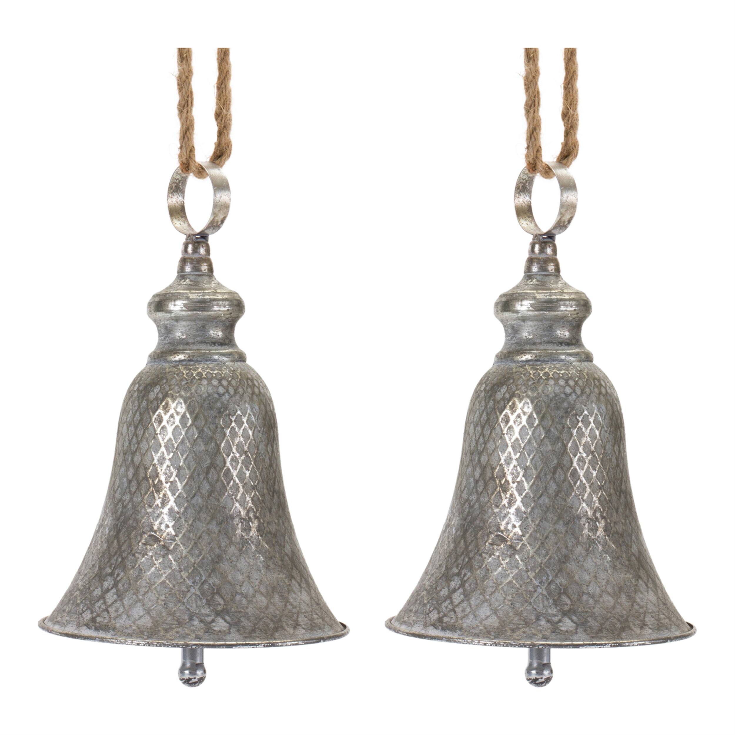 Alt View 1. BreeBe - Rustic Metal Bell Ornament (Set of 2) - Grey, Brown.