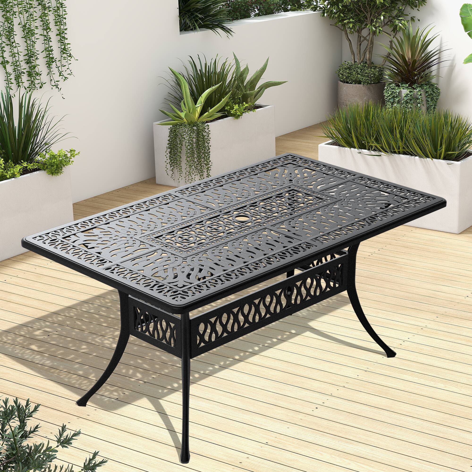APRILSOUL - 5827l X 3465w Inch Cast Aluminum Patio Dining Table Frame Umbrella Hole - Black