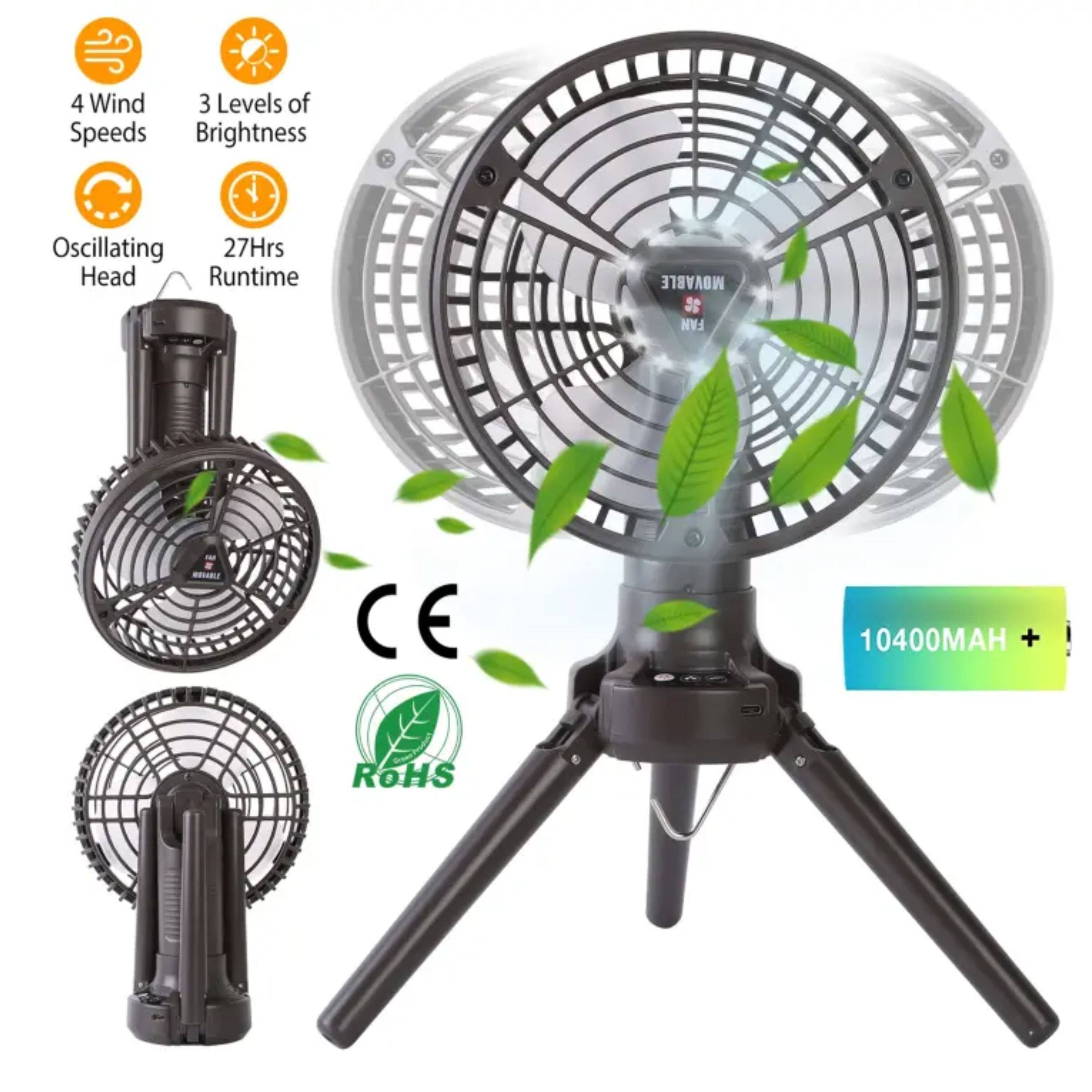 4 Wind Speeds  
3 Levels of Brightness  
Oscillating Head  
27 Hrs Runtime  
10400MAH  
CE  
ROHS