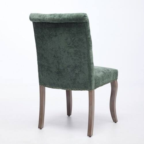 Alt View 1. LUCKY ONE - Assembled Tufted Chenille Dining Chair Set of 2 with Curved Solid Wood Legs Club Style - Olive Green.