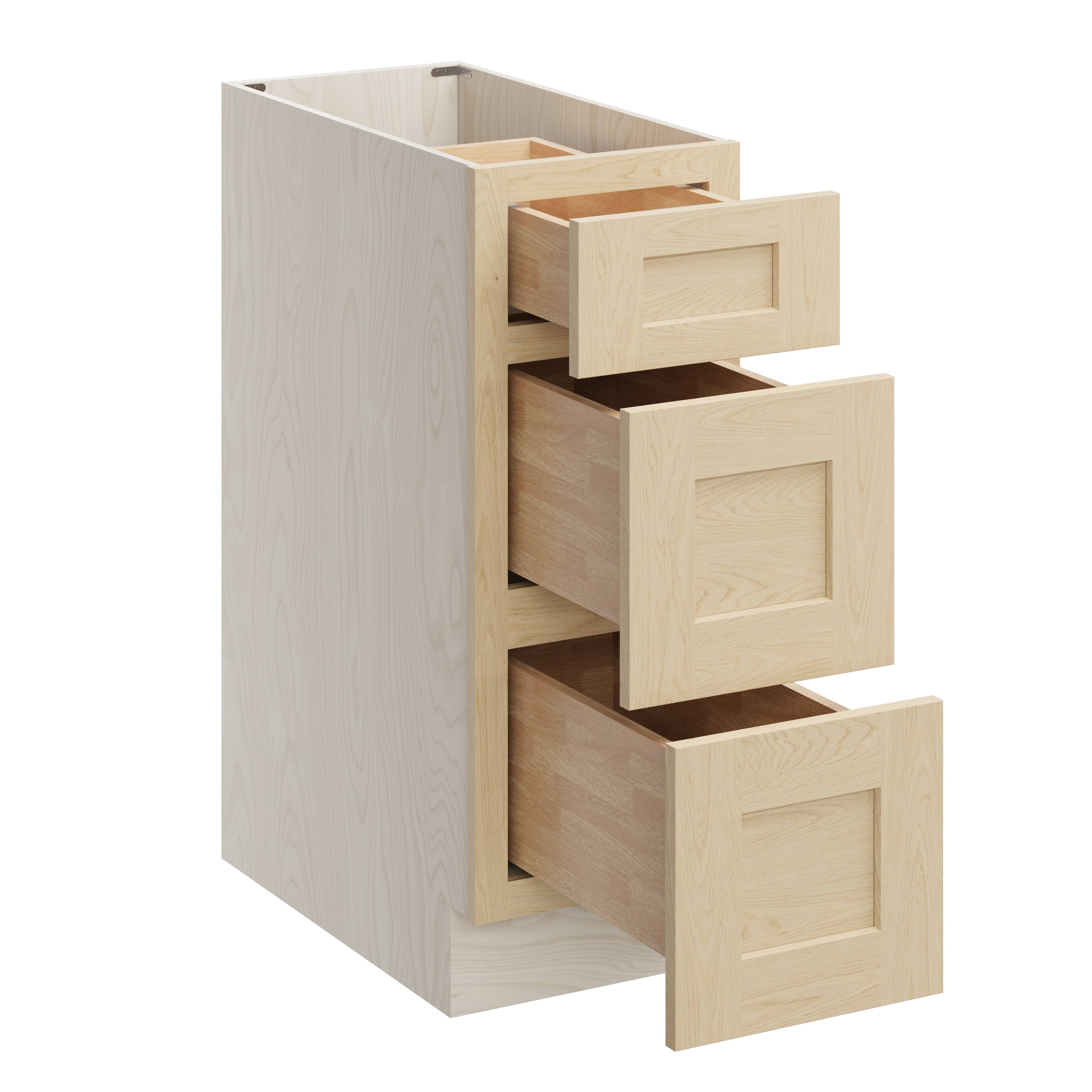 Alt View 1. Boyel Living - 12 Inch Natural Wood 3 Drawer Base Cabinet Versa Shaker Style Unfinished - Versa Shaker.