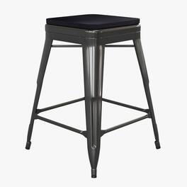 Emma + Oliver - Kam Backless Metal Indoor-Outdoor Stool with All-Weather Polystyrene Seat - Black Seat/Black Frame