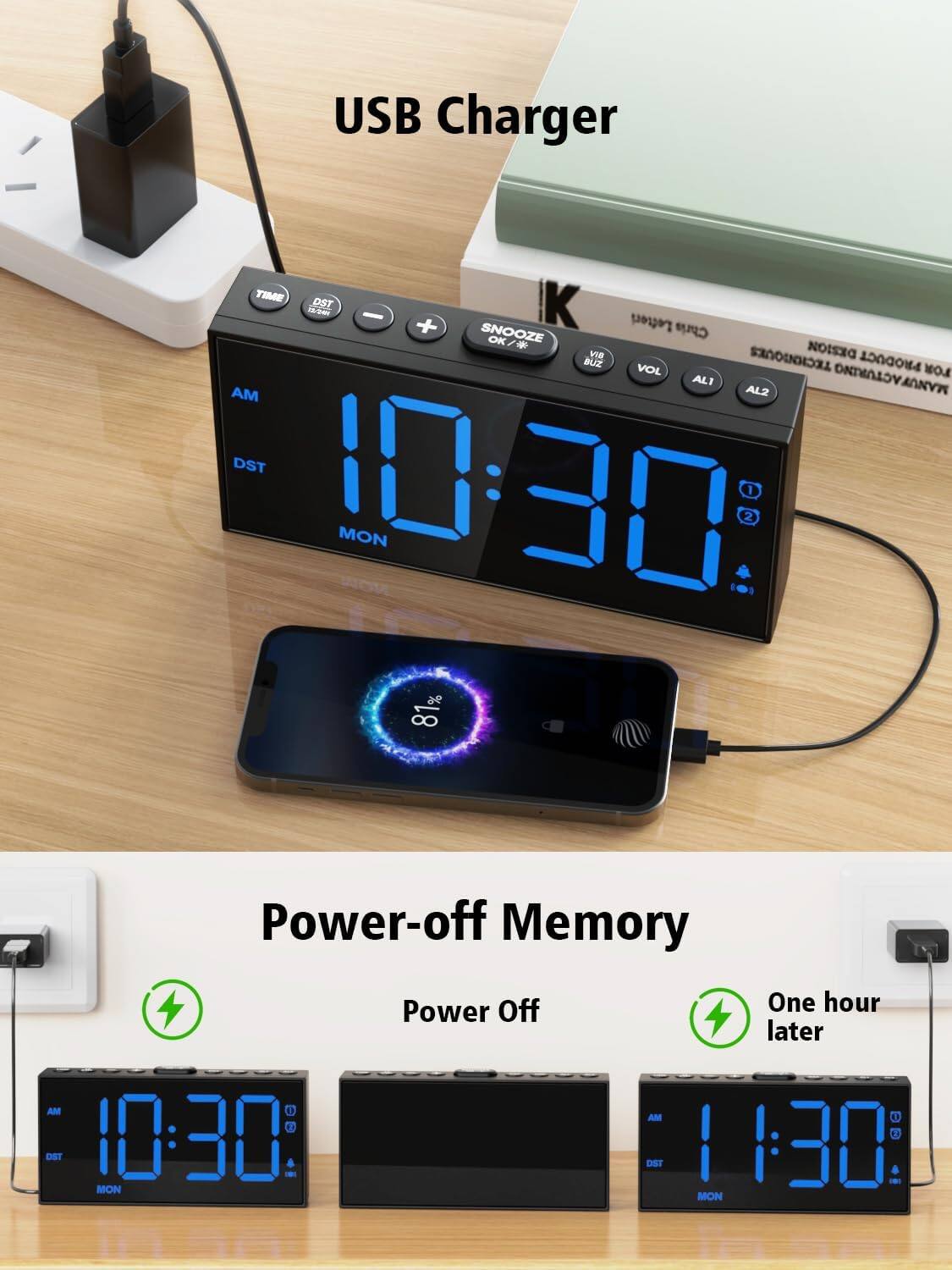 Alt View 1. Dazzed Corner - Alarm Clock,Vibrating Alarm Clock - Black.