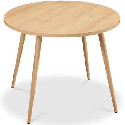 Front. Best Choice Products - Round Mid-Century Modern 35.5in Dining Table, Dinette for Home or Kitchen w/Wood Finish Steel Legs - Natural.