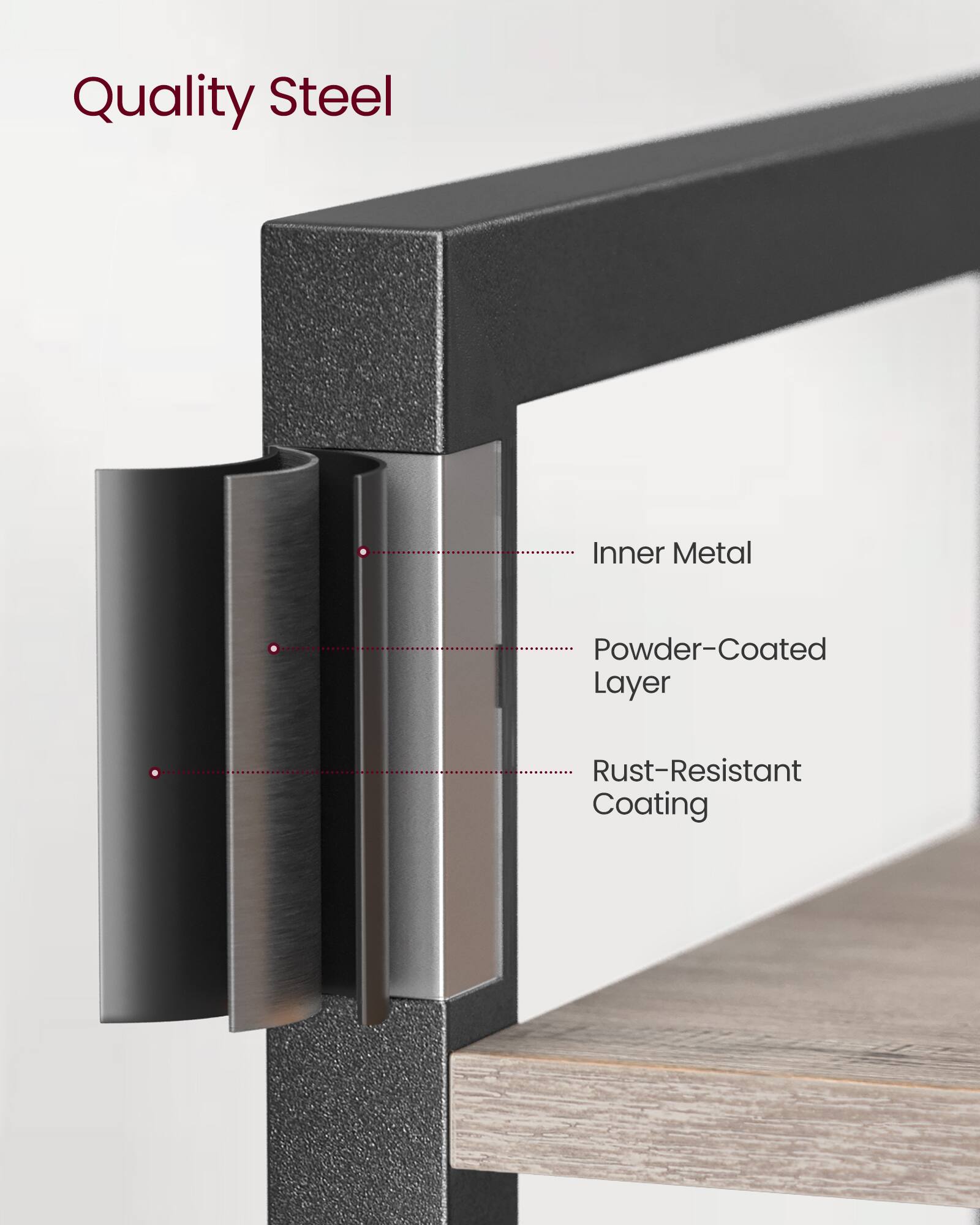 Quality Steel  
- Inner Metal  
- Powder-Coated Layer  
- Rust-Resistant Coating
