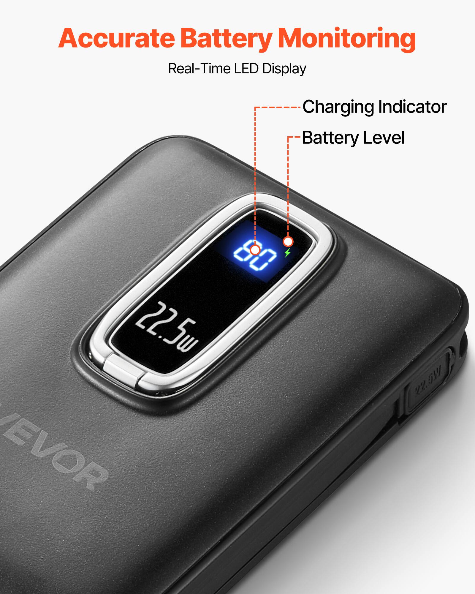Accurate Battery Monitoring  
Real-Time LED Display  
Charging Indicator  
Battery Level  
80  
22.5W  
EVOR