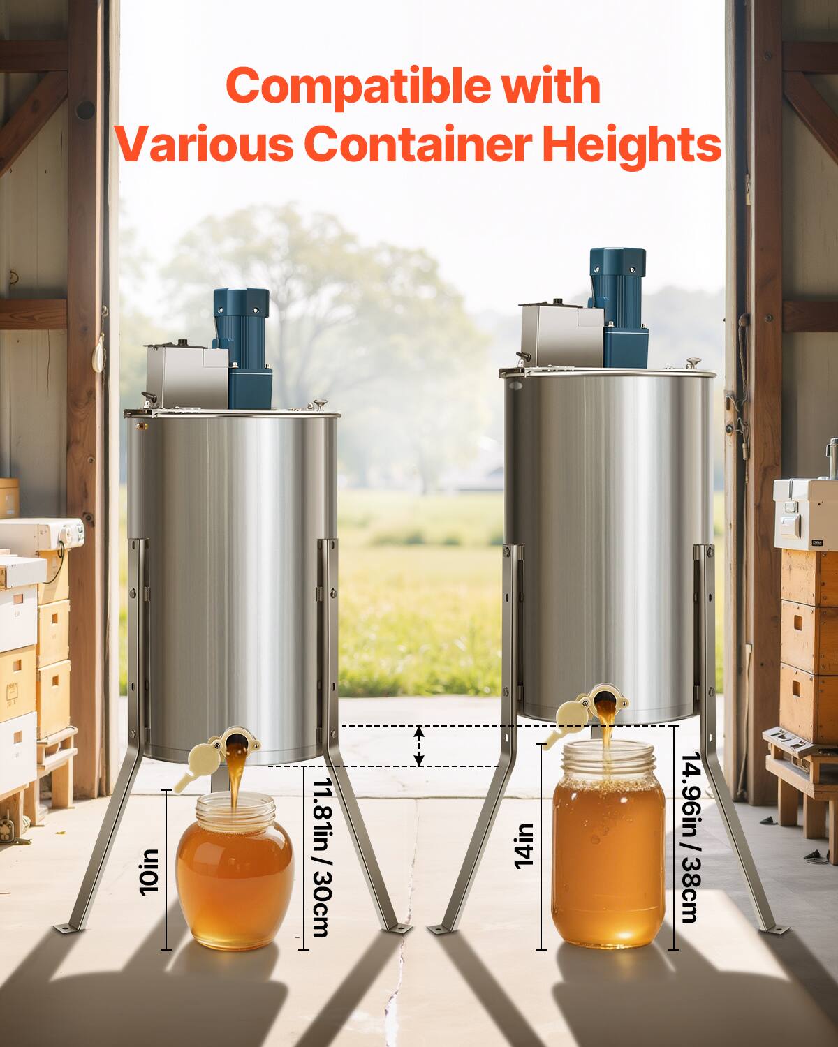 Compatible with Various Container Heights  
10in / 25.4cm  
11.81in / 30cm  
14in / 35.56cm  
14.96in / 38cm