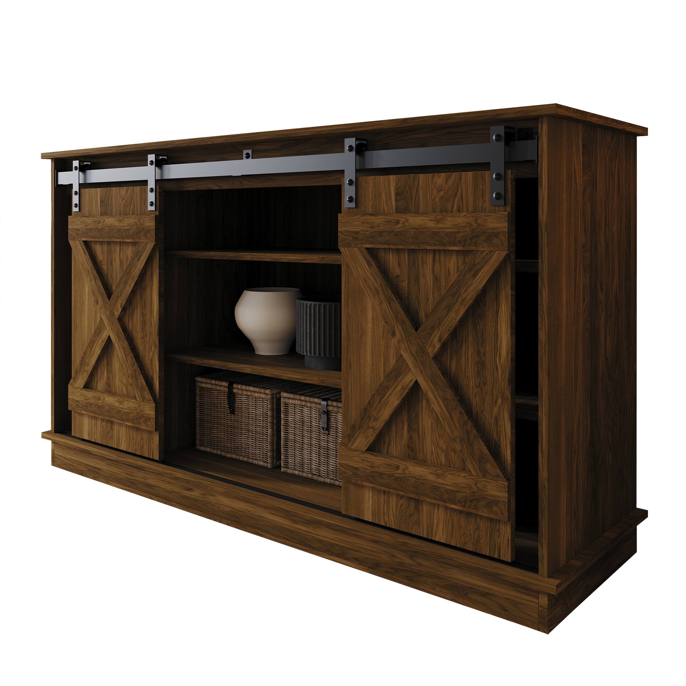 Alt View 1. ChaletPosh - Vintage-Inspired TV Stand Console with Sliding Barn Doors, Brown - Brown.