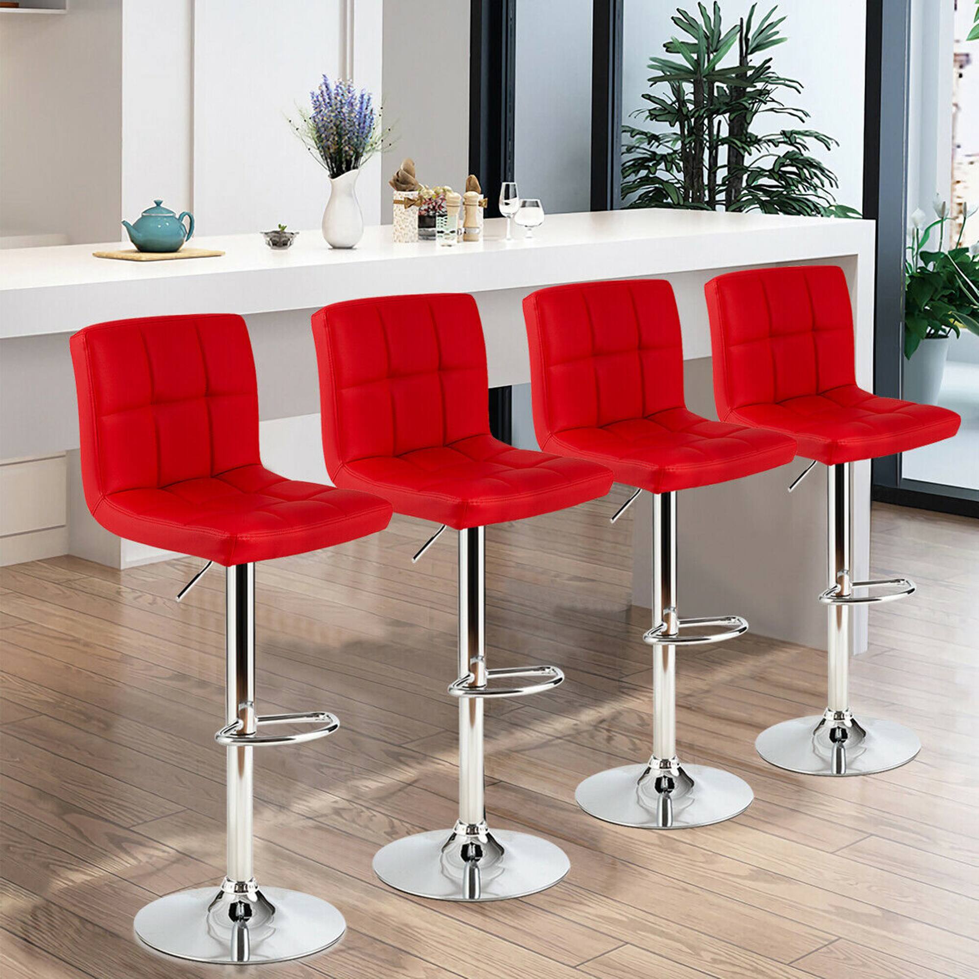 Alt View 2. Gymax - Gymax Set of 4 PU Leather Bar Stool Swivel Bar Chair w/ Adjustable Height Red - Red.