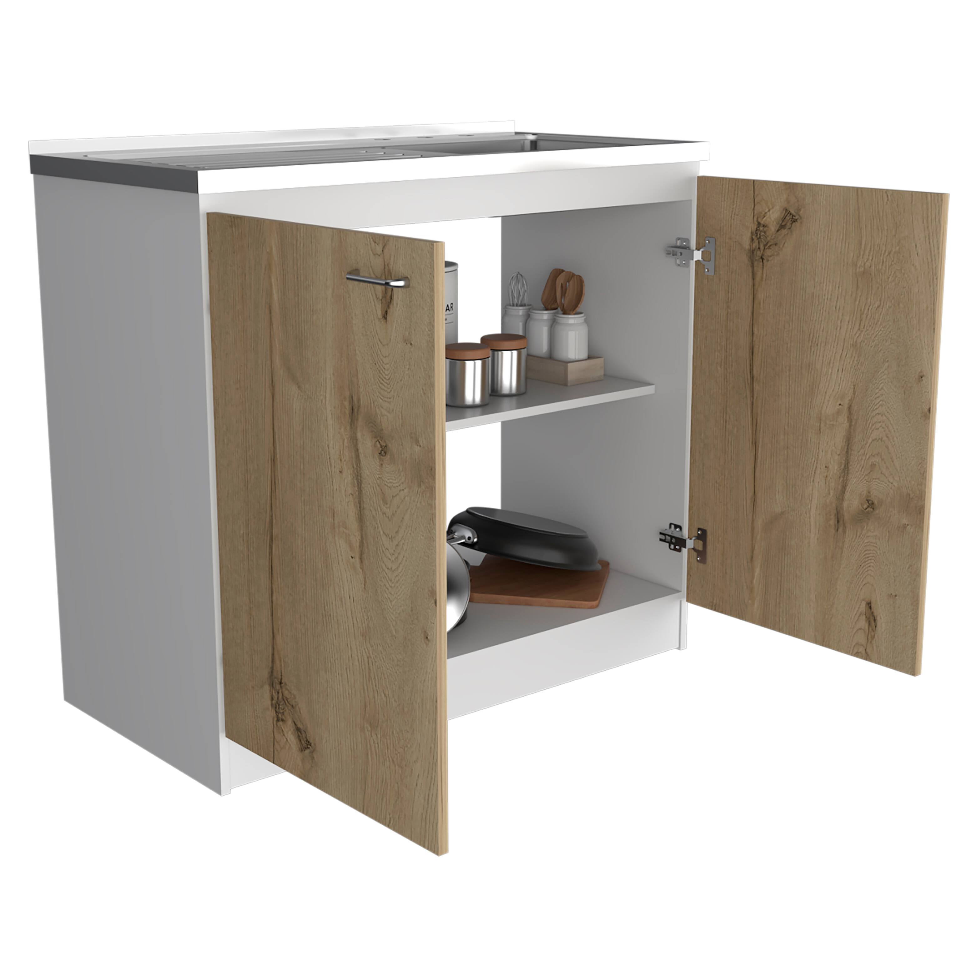 Alt View 2. TuHome - Napoles Utility Sink With Cabinet, Double Door, One Shelf - White / Light Oak.