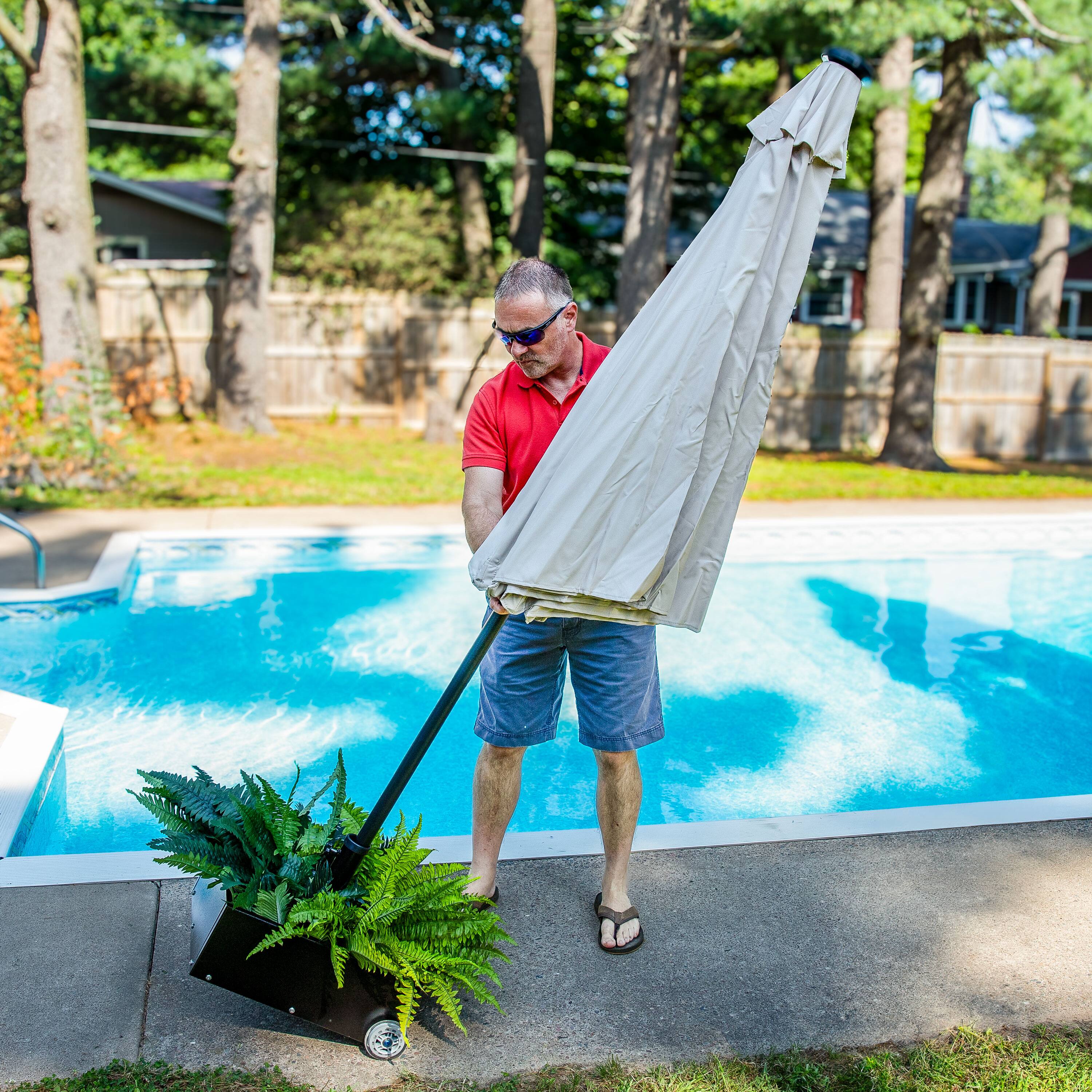 Alt View 7. Sunnydaze - Outdoor Umbrella Base with Fillable Planter and Wheels - Black.