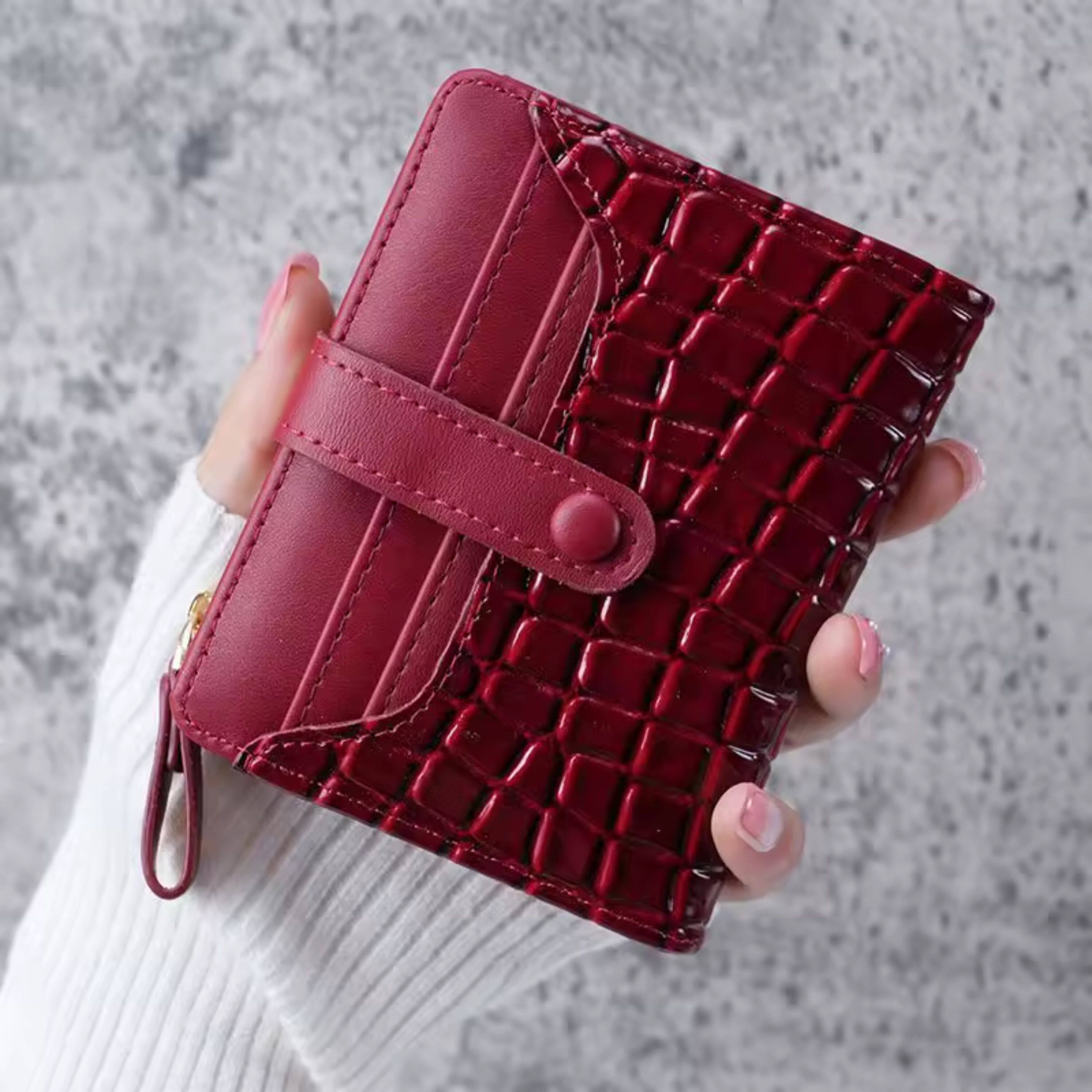 Alt View 2. Kitcheniva - Women's Crocodile Print Clutch Wallet, Red - Red.