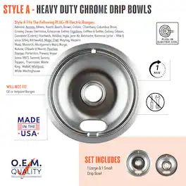 Range Kleen - 12782XCD5 Style A 2pk Heavy Duty Chrome Drip Bowls, Large and Small