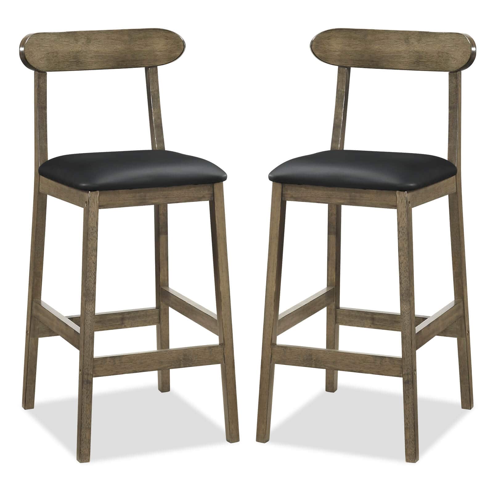 Costway - Set of 2 Bar Stools with Rubber Wood Legs, Footrests, Curved Backrests for Kitchen - Oak,Black