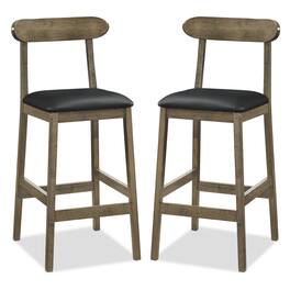 Costway - Set of 2 Bar Stools with Rubber Wood Legs, Footrests, Curved Backrests for Kitchen - Oak,Black