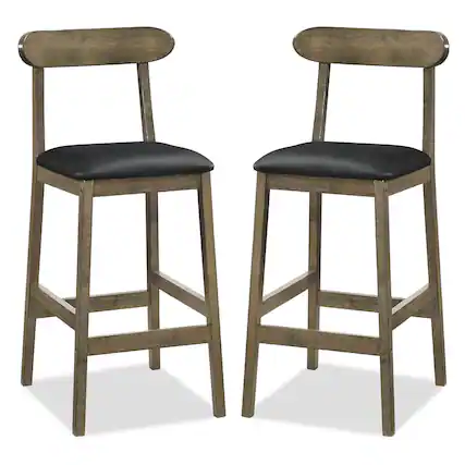 Front. Costway - Costway Set of 2 Bar Stools with Rubber Wood Legs, Footrests, Curved Backrests for Kitchen - Oak,Black.