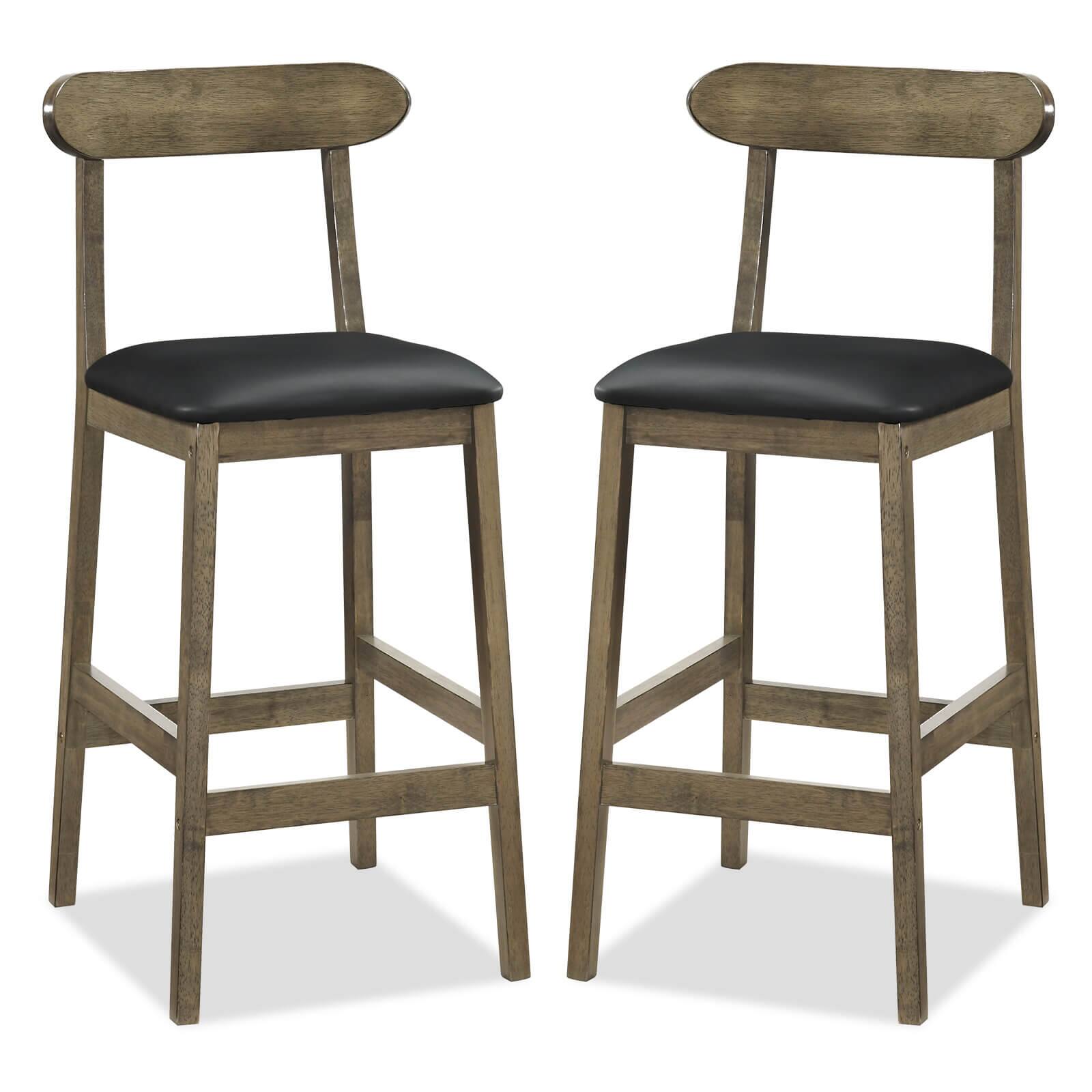 Front. Costway - Costway Set of 2 Bar Stools with Rubber Wood Legs, Footrests, Curved Backrests for Kitchen - Oak,Black.