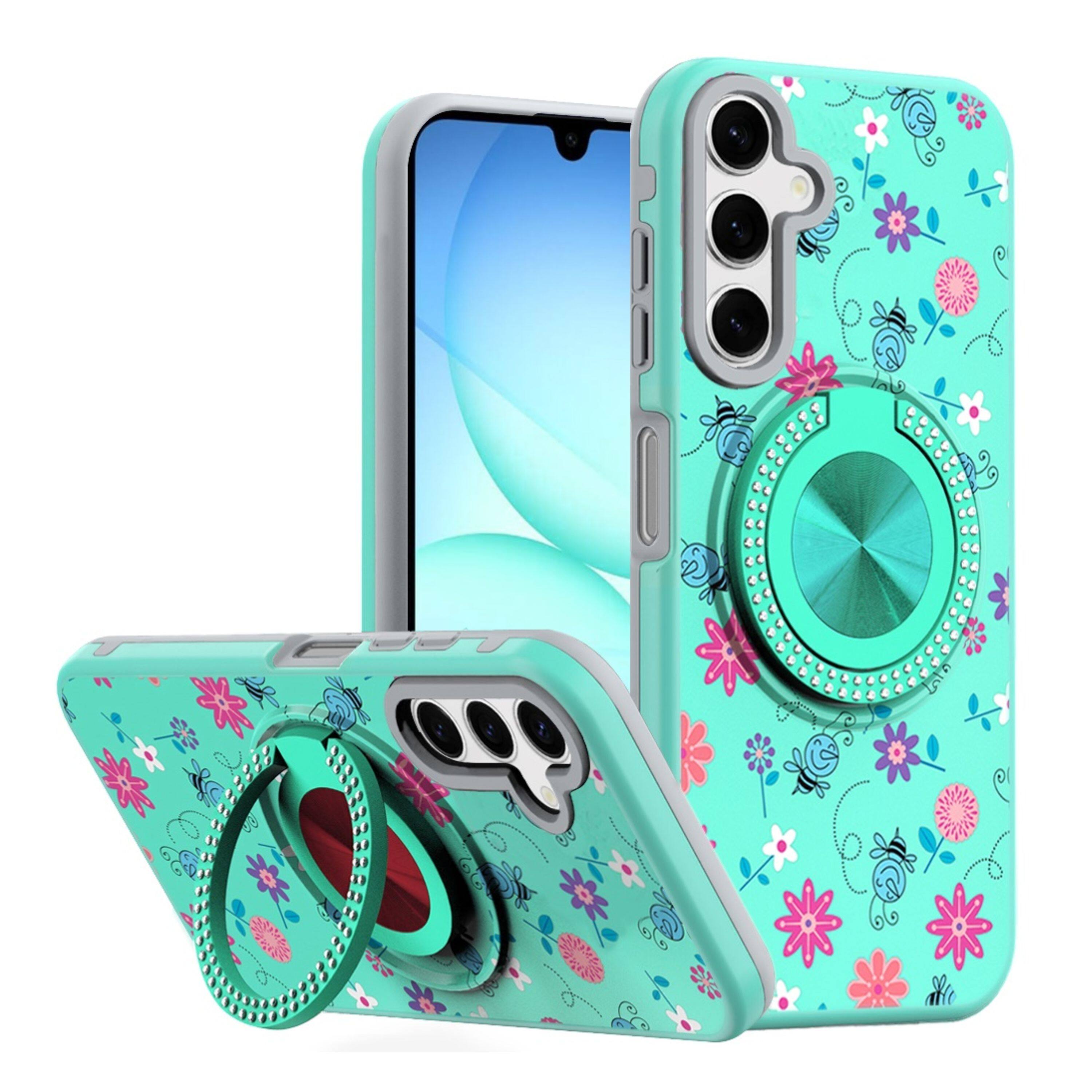Front. Kitcheniva - Printed Design Case With 360 Rotating Stand Tempered Glass For Samsung Galaxy A17 5G Floral - Multicolor.