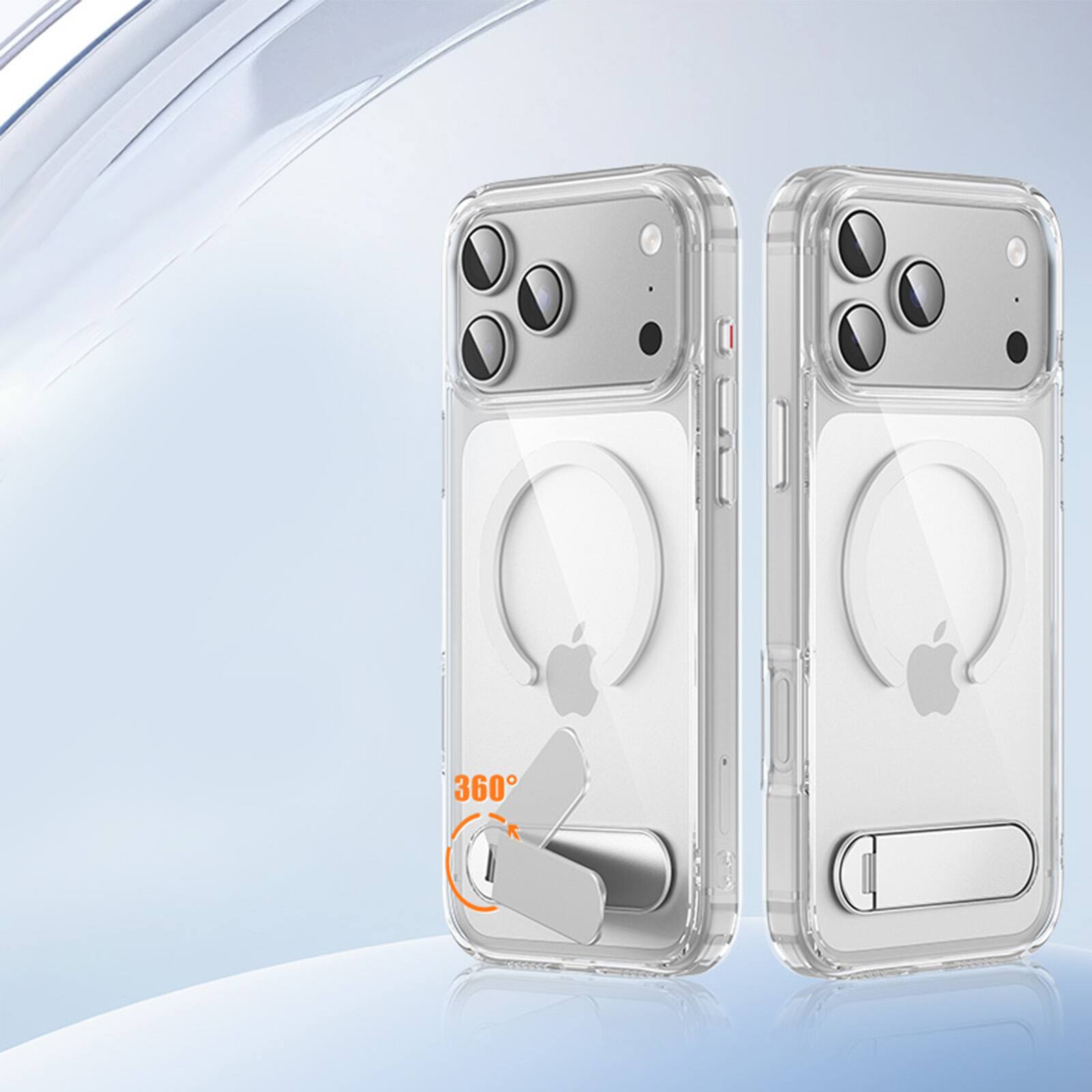 Angle. UUCOVER - For Apple iPhone 17 Pro Max Clear Magnetic Case with Rotating Metal Kickstand, Compatible with Magsafe, Shockproof Cover - Clear.