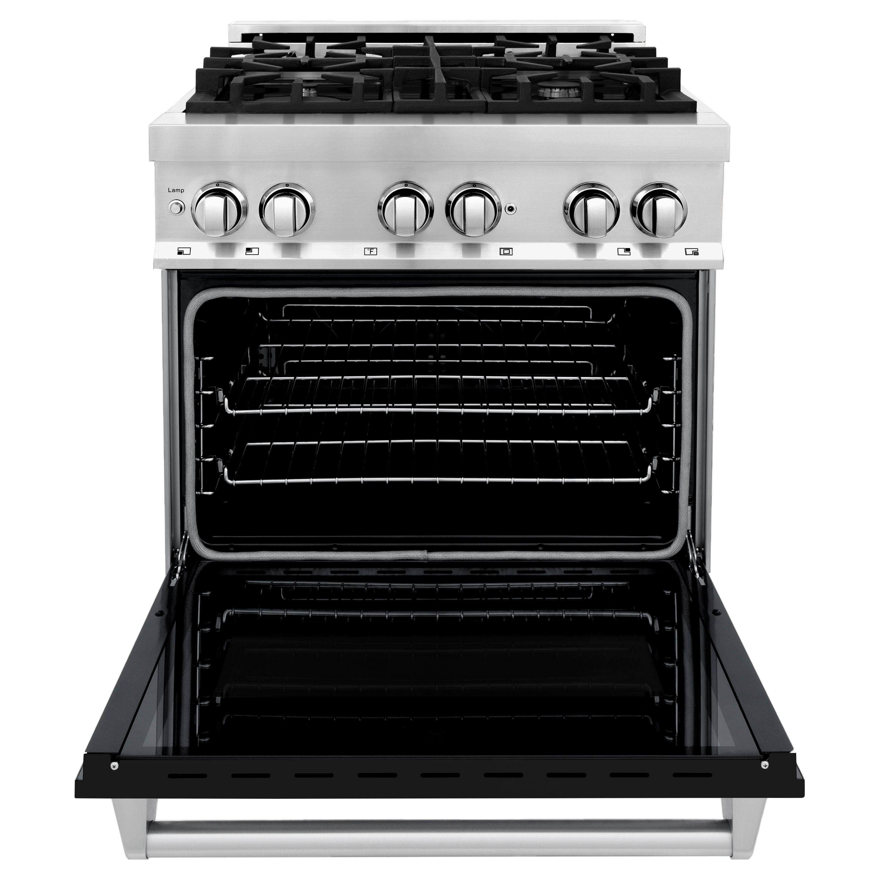 Left. ZLINE - 30" Legacy Dual Fuel Range with 4 Burner Cooktop & Electric Oven with Door (RA-BLM-30) - Black Matte.