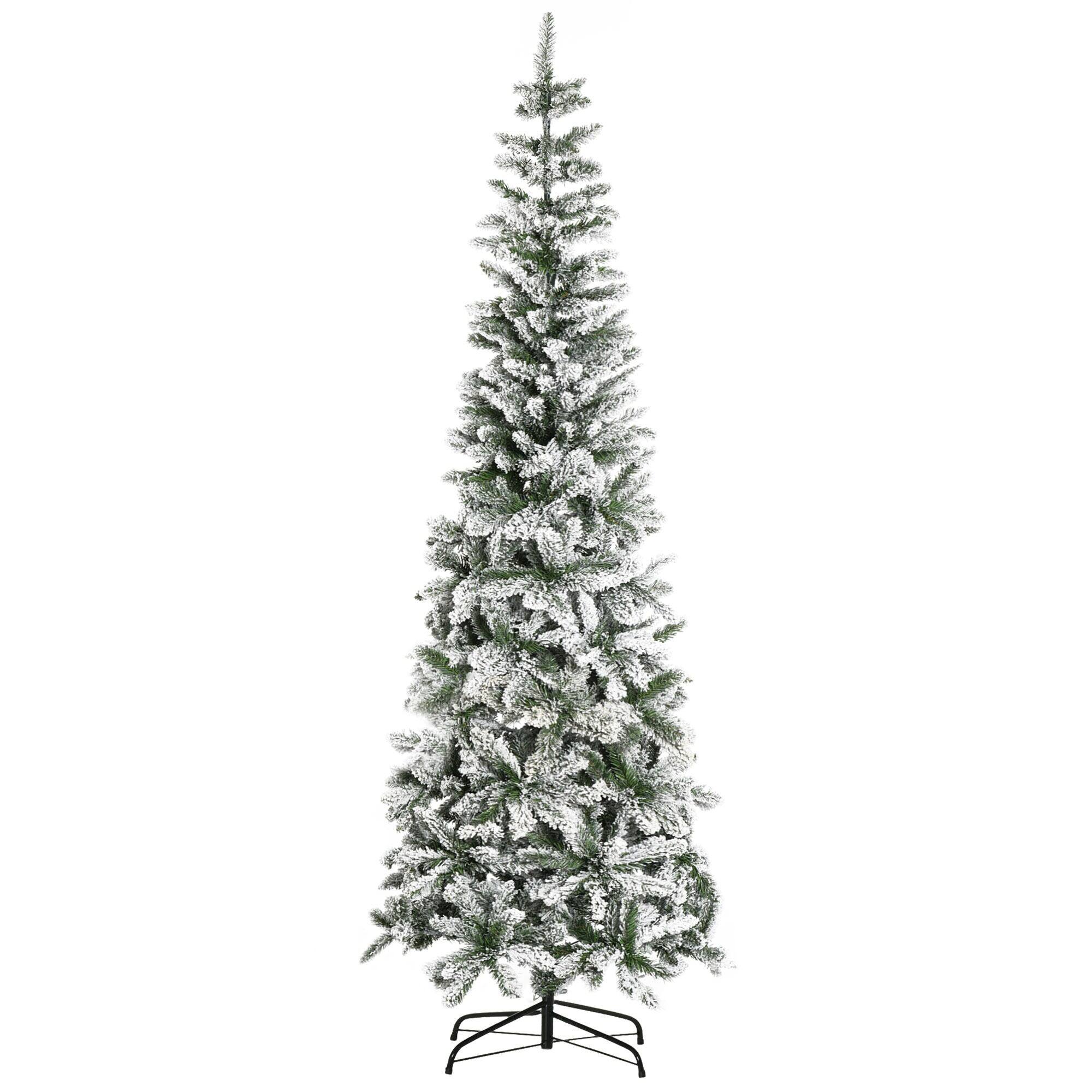 Alt View 5. BreeBe - 7.5ft Unlit Snow-Flocked Slim Pine Artificial Christmas Tree with Realistic Branches and 668 Tips - Green.