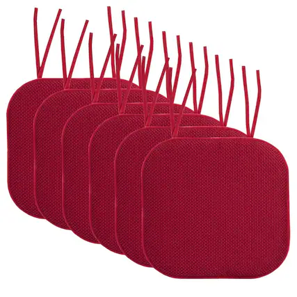 Front. Sweet Home Collection - Honeycomb Memory Foam Non-Slip 16" x 16" Chair Cushion Pad with Ties, 6-Pack - Red.