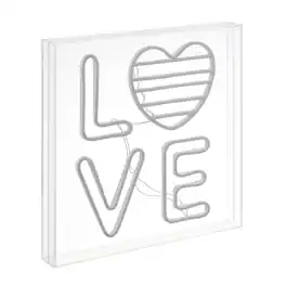 Jonathan Y - LOVE 15" Square Contemporary Glam Acrylic Box USB Operated LED Neon Light - White/Rainbow