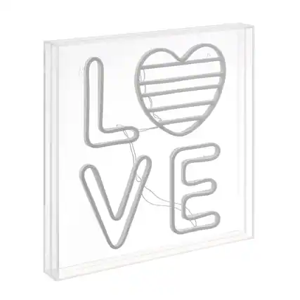 Front. Jonathan Y - LOVE 15" Square Contemporary Glam Acrylic Box USB Operated LED Neon Light, White/Rainbow - White/Rainbow.