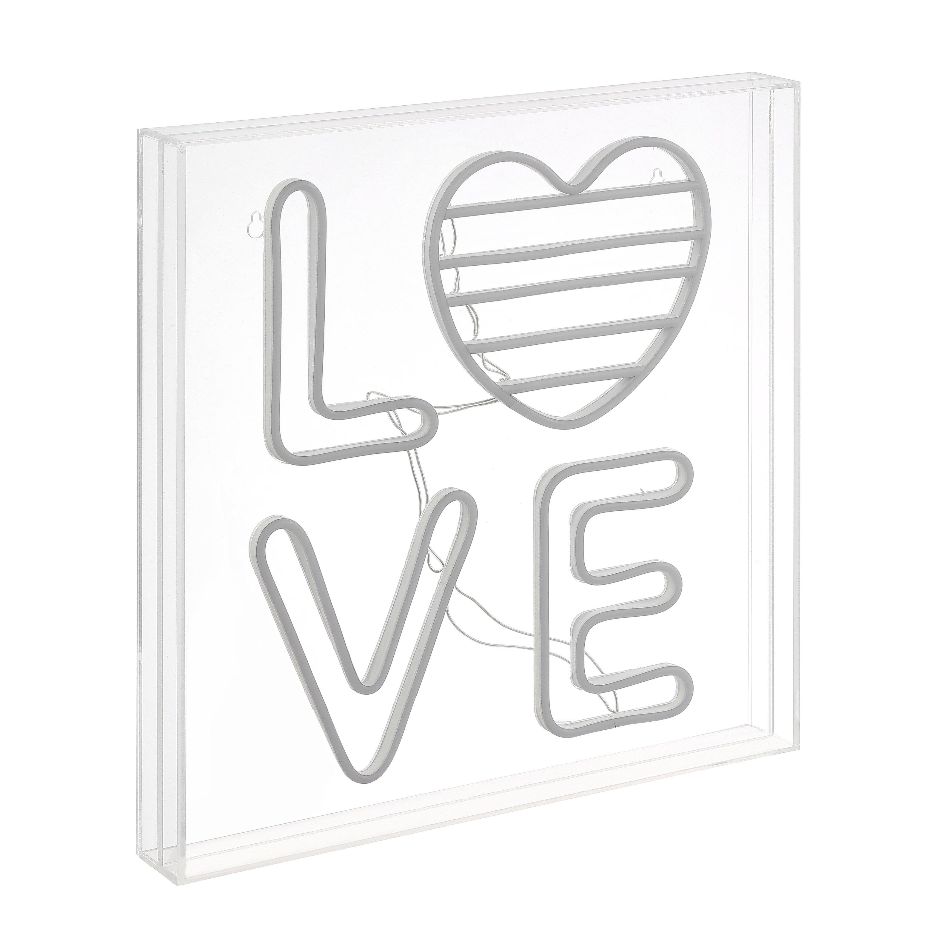 Front. Jonathan Y - LOVE 15" Square Contemporary Glam Acrylic Box USB Operated LED Neon Light, White/Rainbow - White/Rainbow.