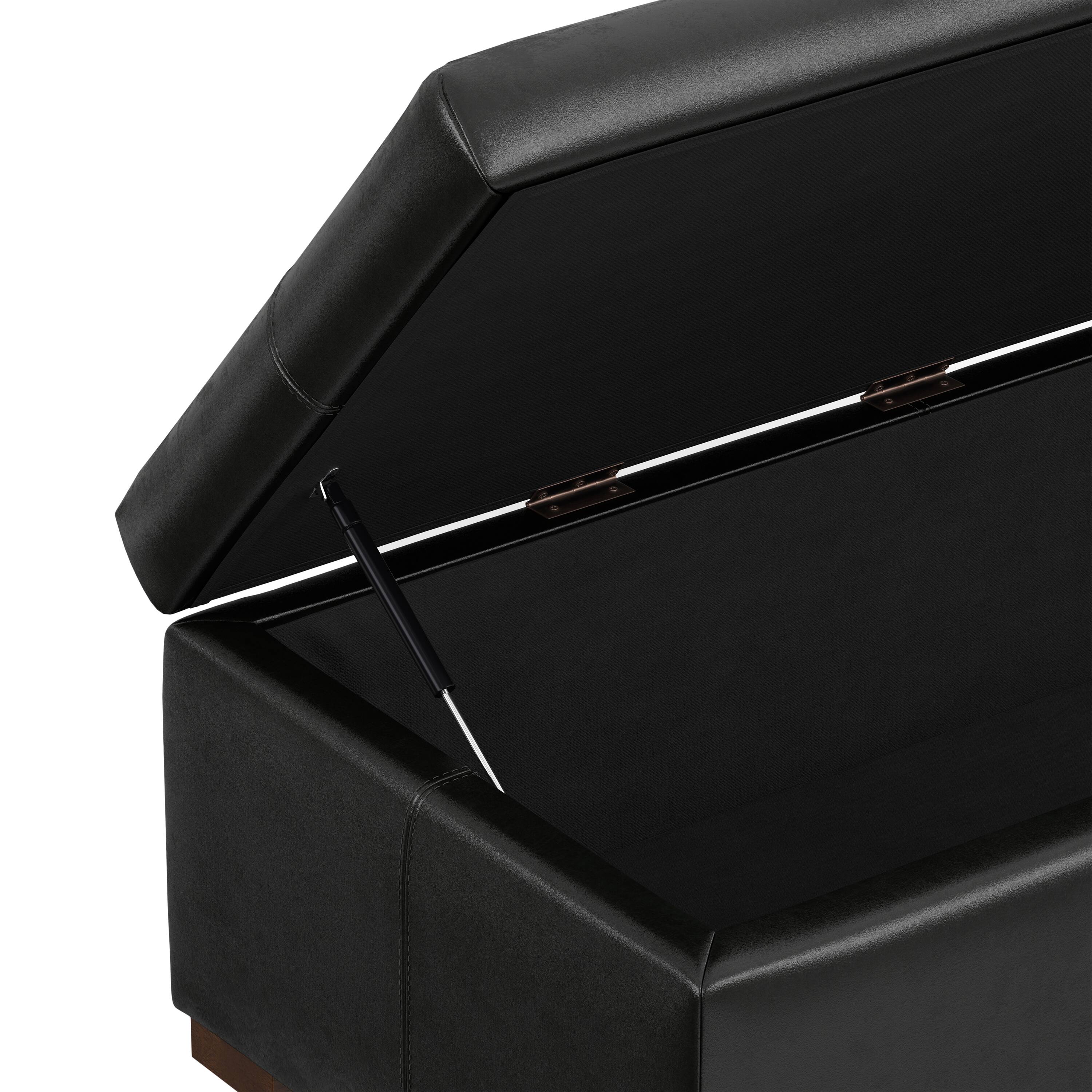 Alt View 6. Simpli Home - Gabbie 48 inch Wide Rectangular Storage Ottoman in Midnight Black PU Vegan Leather - Midnight Black.