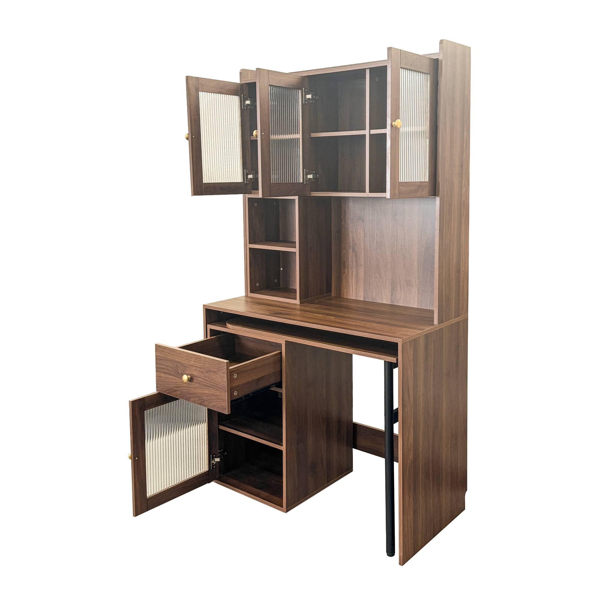 Alt View 8. GOODSILO - Rotating Computer Desk with Hutch & Bookshelf, Large Workstation & Storage - Walnut.