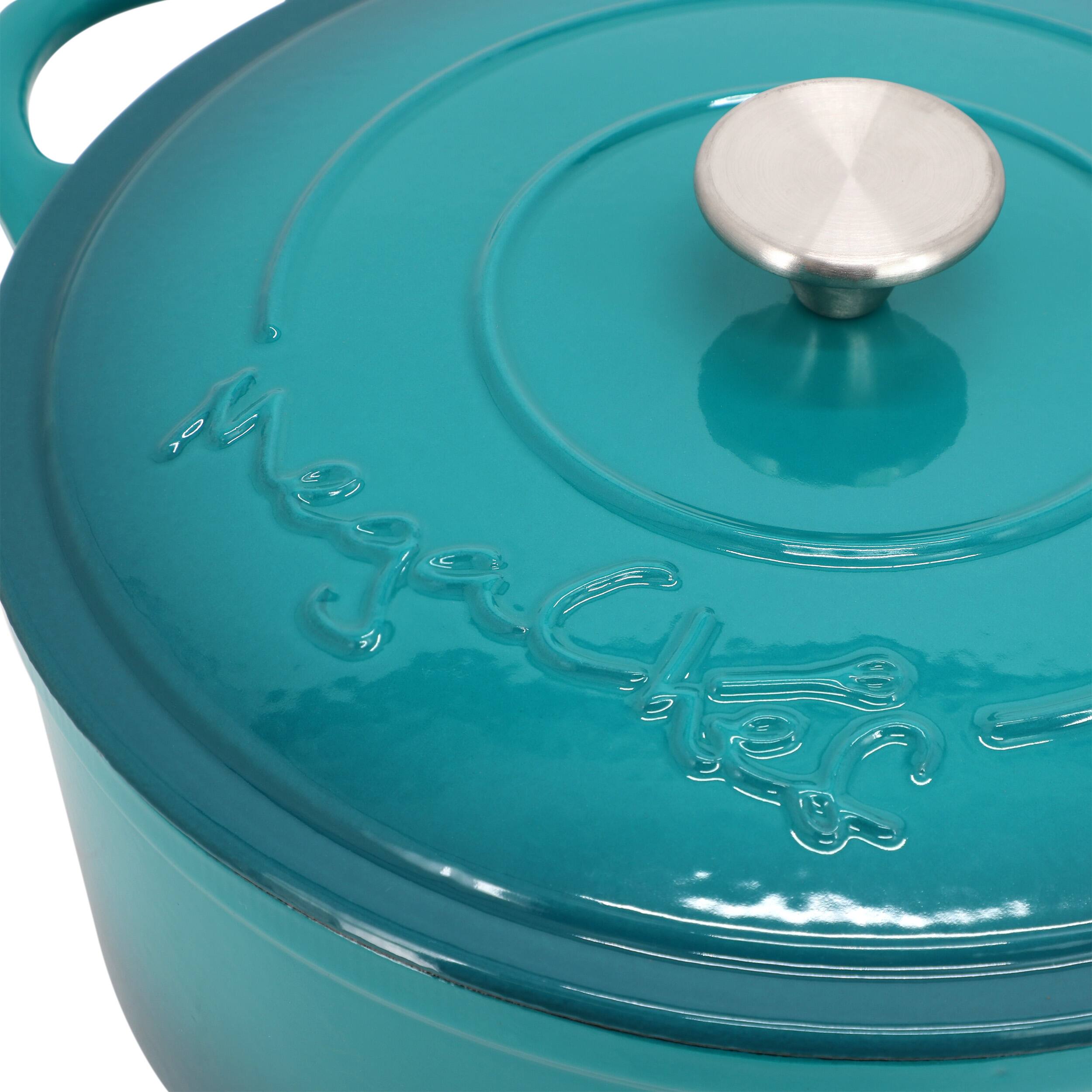 Alt View 2. MegaChef - MegaChef 6.35 Quart Round Enameled Cast Iron Dutch Oven with Self Basting Lid in Teal - Teal.