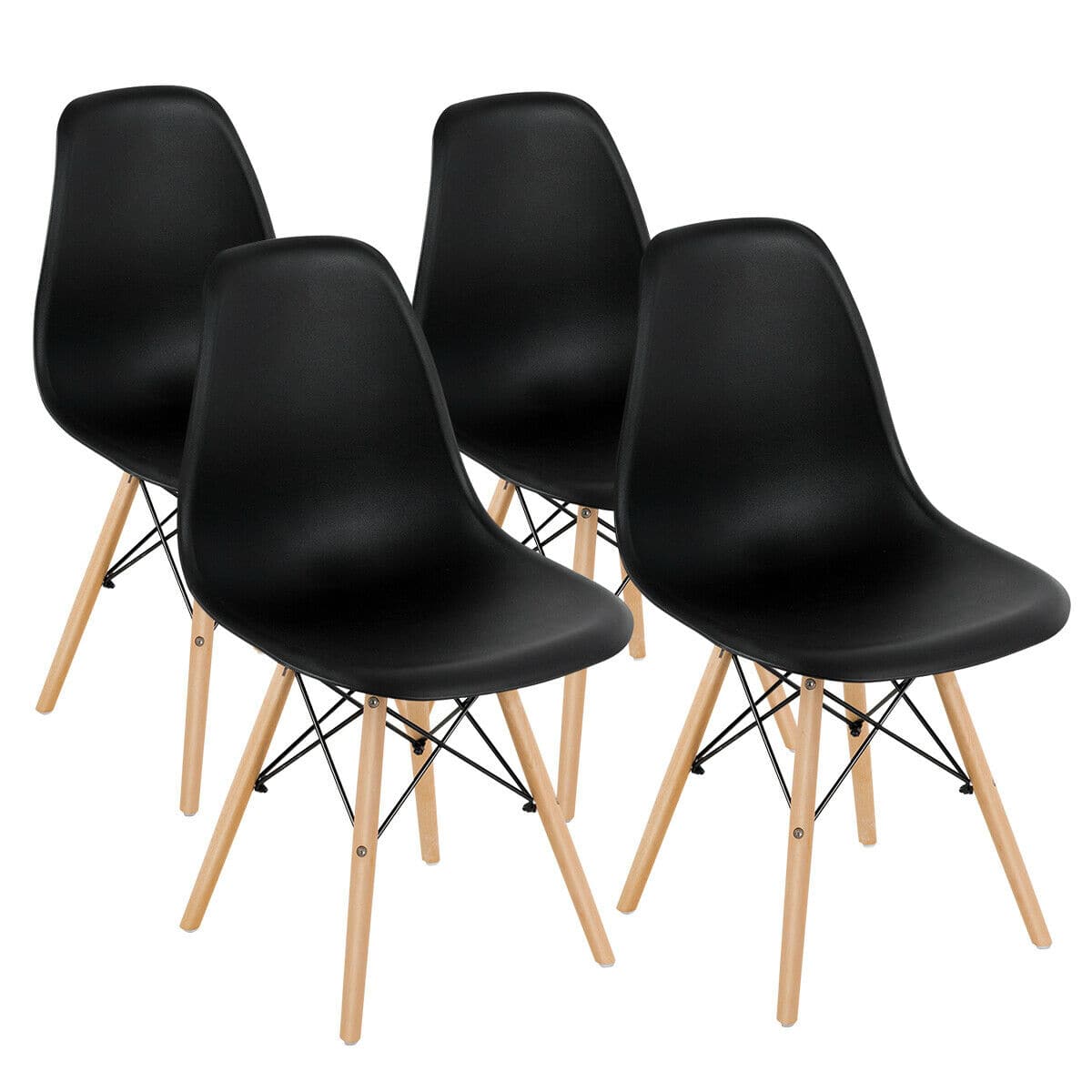 Costway - Set of 4 Modern Dining Side Chair Armless Home Office w/ Wood Legs - Black