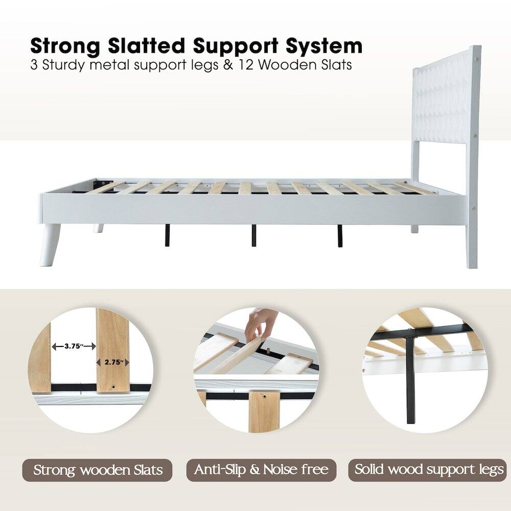Strong Slatted Support System  
3 Sturdy metal support legs & 12 Wooden Slats  
3.75" 2.75"  
Strong wooden Slats  
Anti-Slip & Noise free  
Solid wood support legs