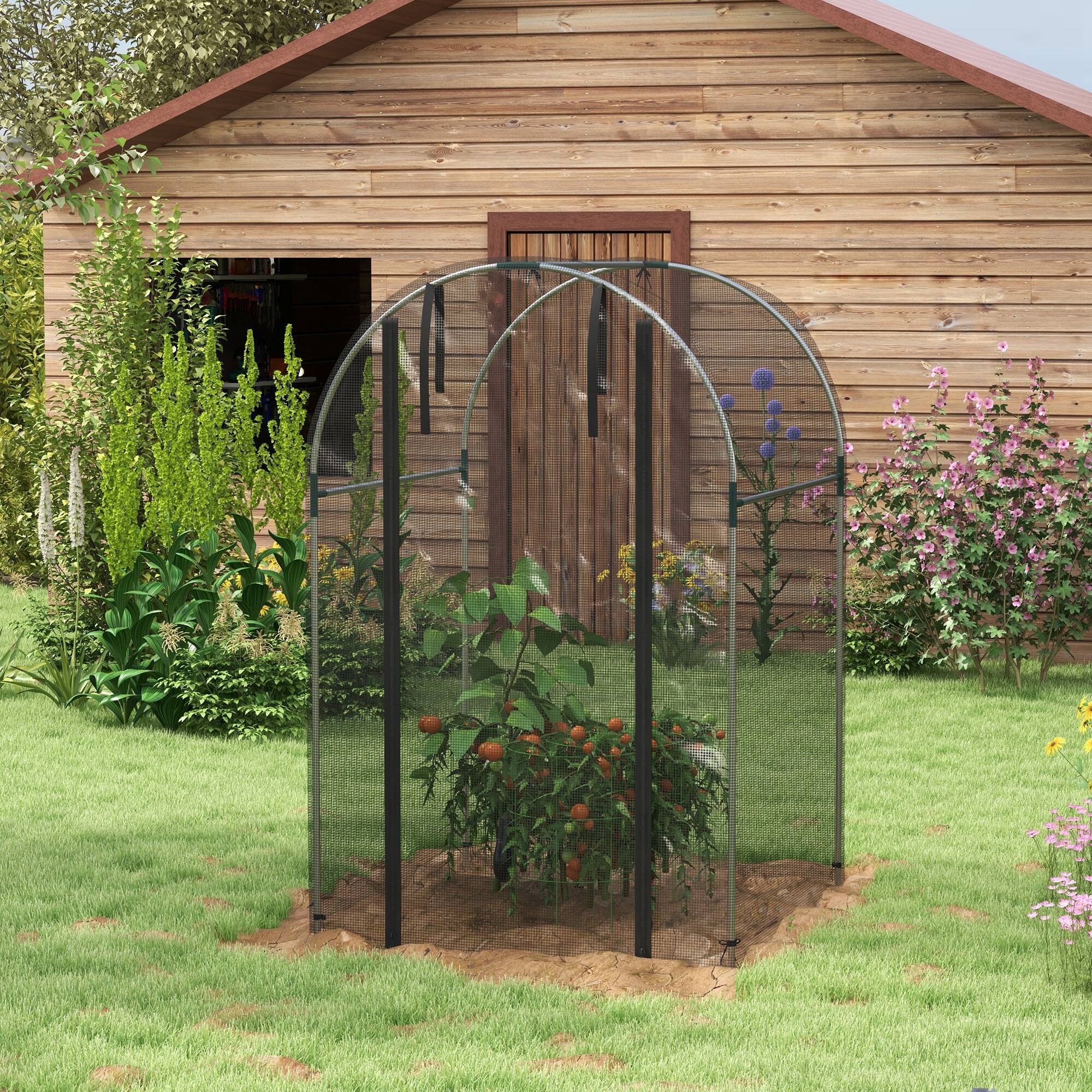 Alt View 7. Outsunny - 4' x 4' Crop Cage, Plant Protection Tent with Zippered Door and Galvanized Steel Frame - Black.
