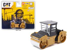 CAT Caterpillar CB-13 Tandem Vibratory Roller with Cab 1/64 Diecast Model by Diecast Masters - Yellow And Black