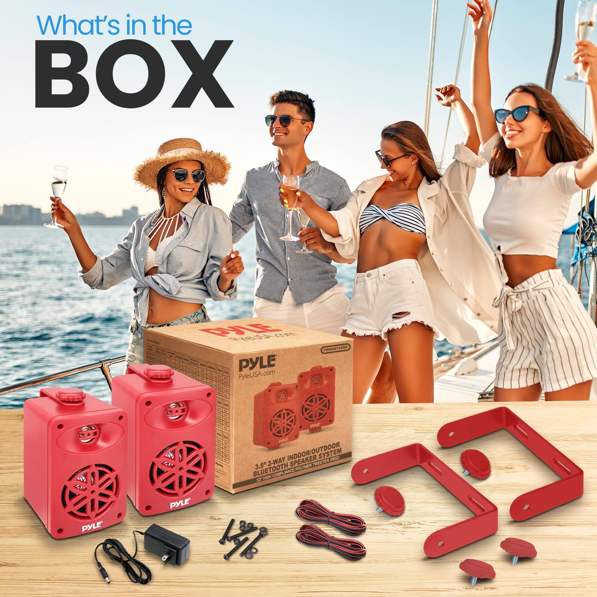 What's in the BOX

PYLE PyleUSA.com RAT PYLE PYLE - 1000E INSE m 2-WAY INDOOR/OUTDOOR SPEAKER SYSTEM T BLUETOOTH 3.5 A MA 06 FREs M COLNE V 5