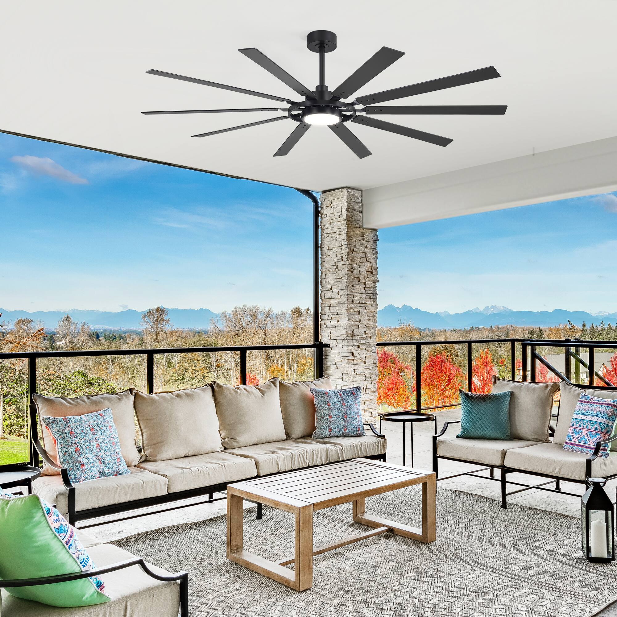 Back. Breezary - 72-Inch 10-Blade LED Ceiling Fan DC Motor 3-Color Light Memory Reverse Timer Remote - Black and Walnut.